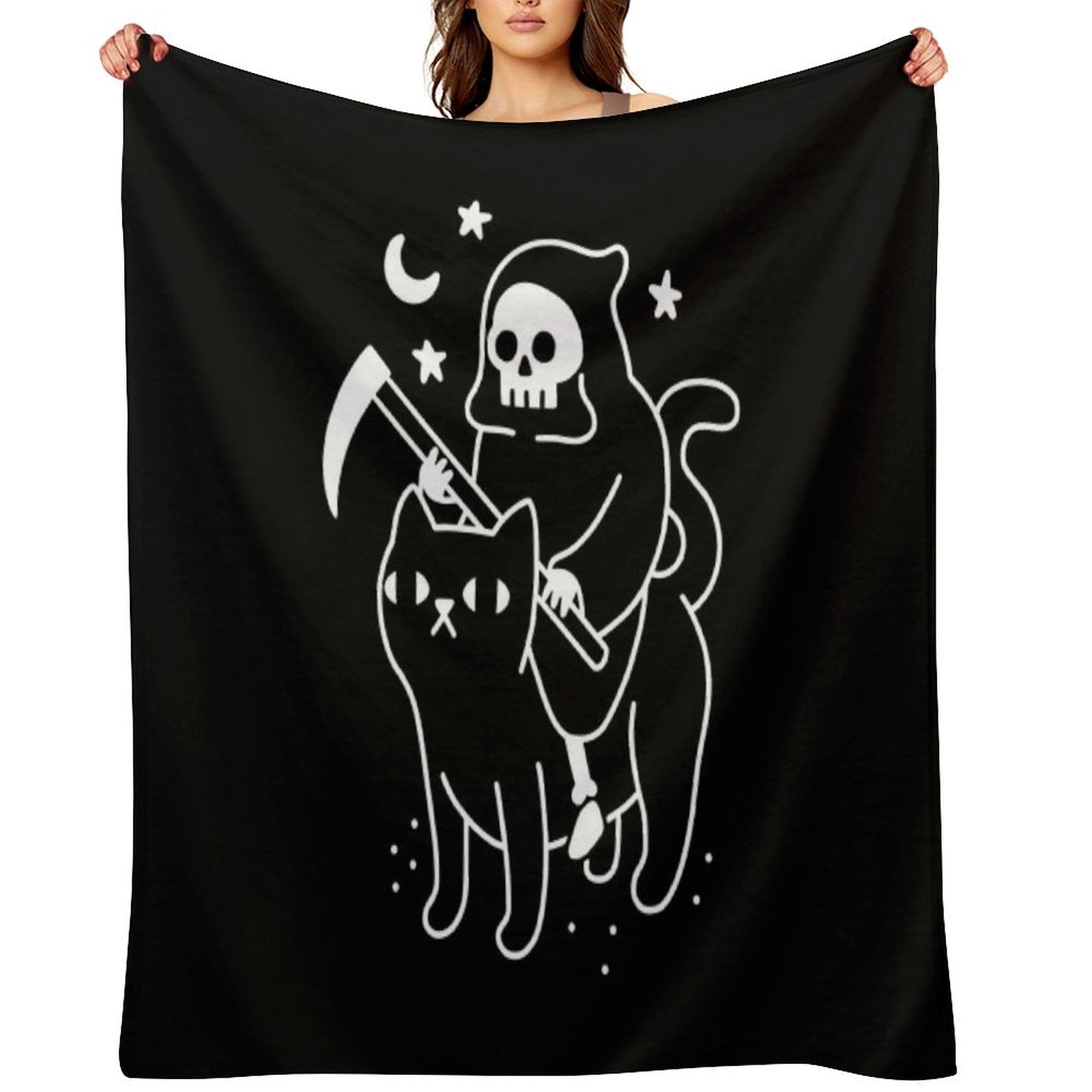 Death Rides A Black Cat Multi-functional Throw Blanket