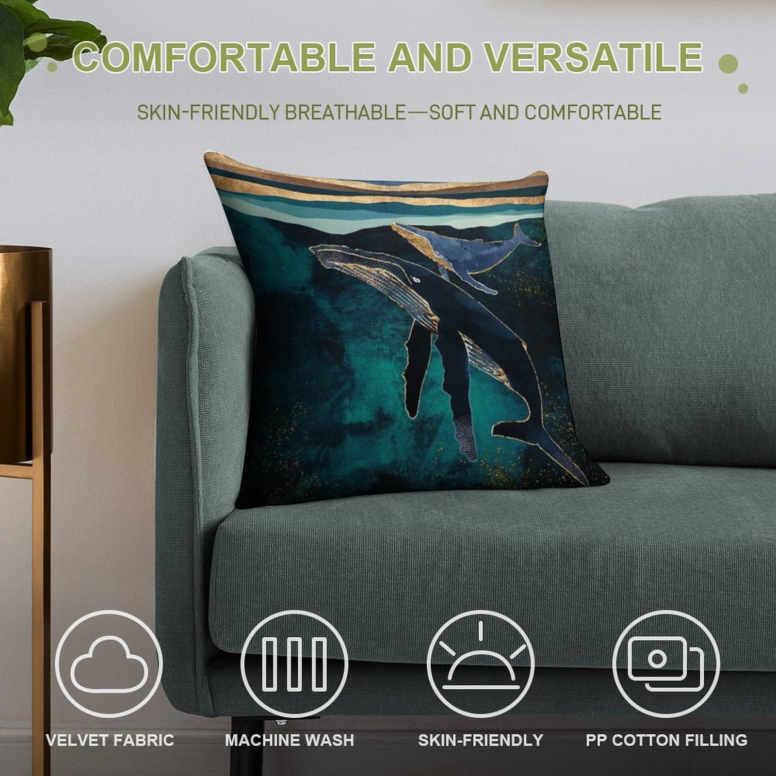 Moonlit Whales Soft Bedroom Essential Throw Pillow