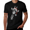 Giraffe Christmas Santa Hat Pajama Funny Giraffe Xmas  Oversized Silhouette T-Shirt