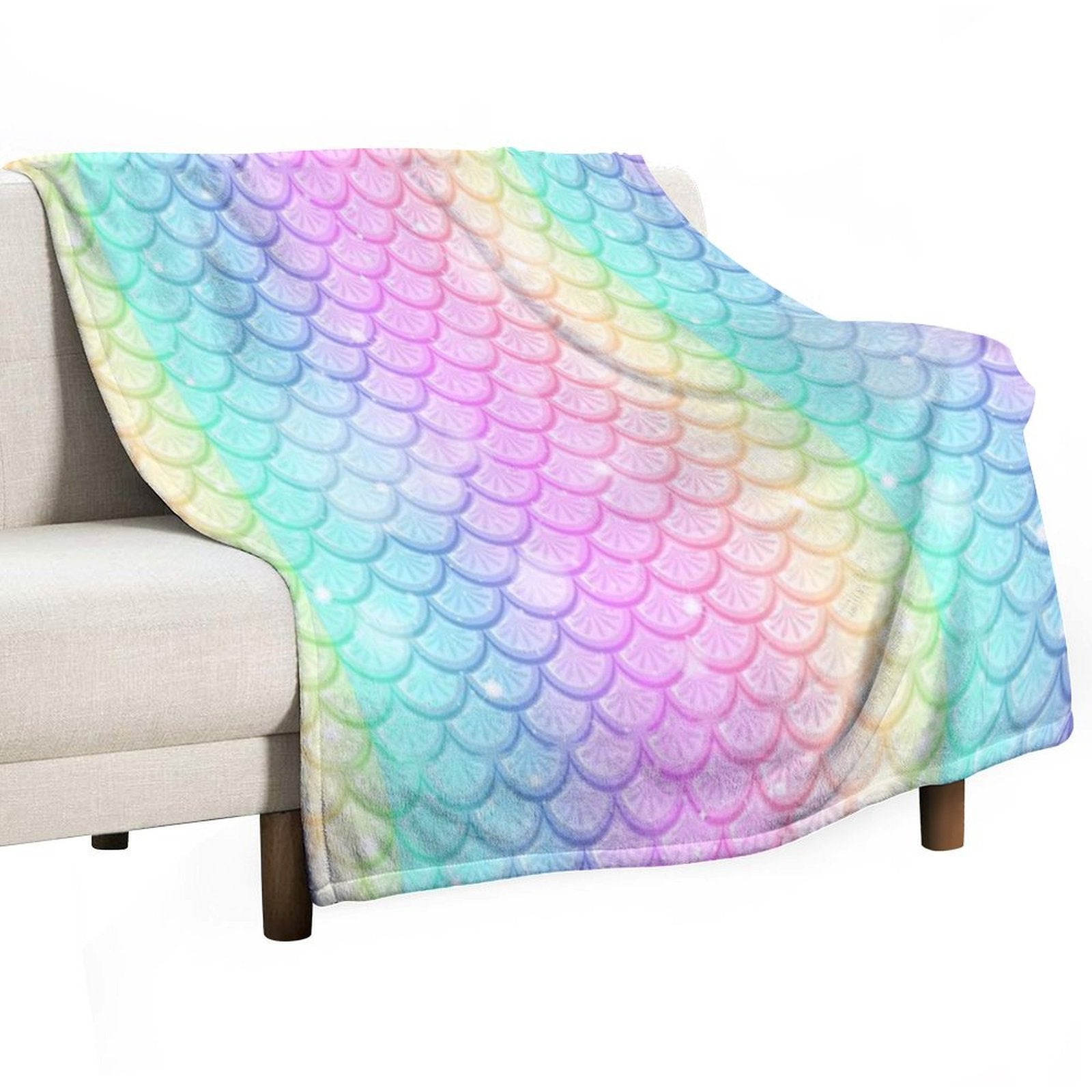 Rainbow Mermaid Scale Costume Sustainable Throw Blanket