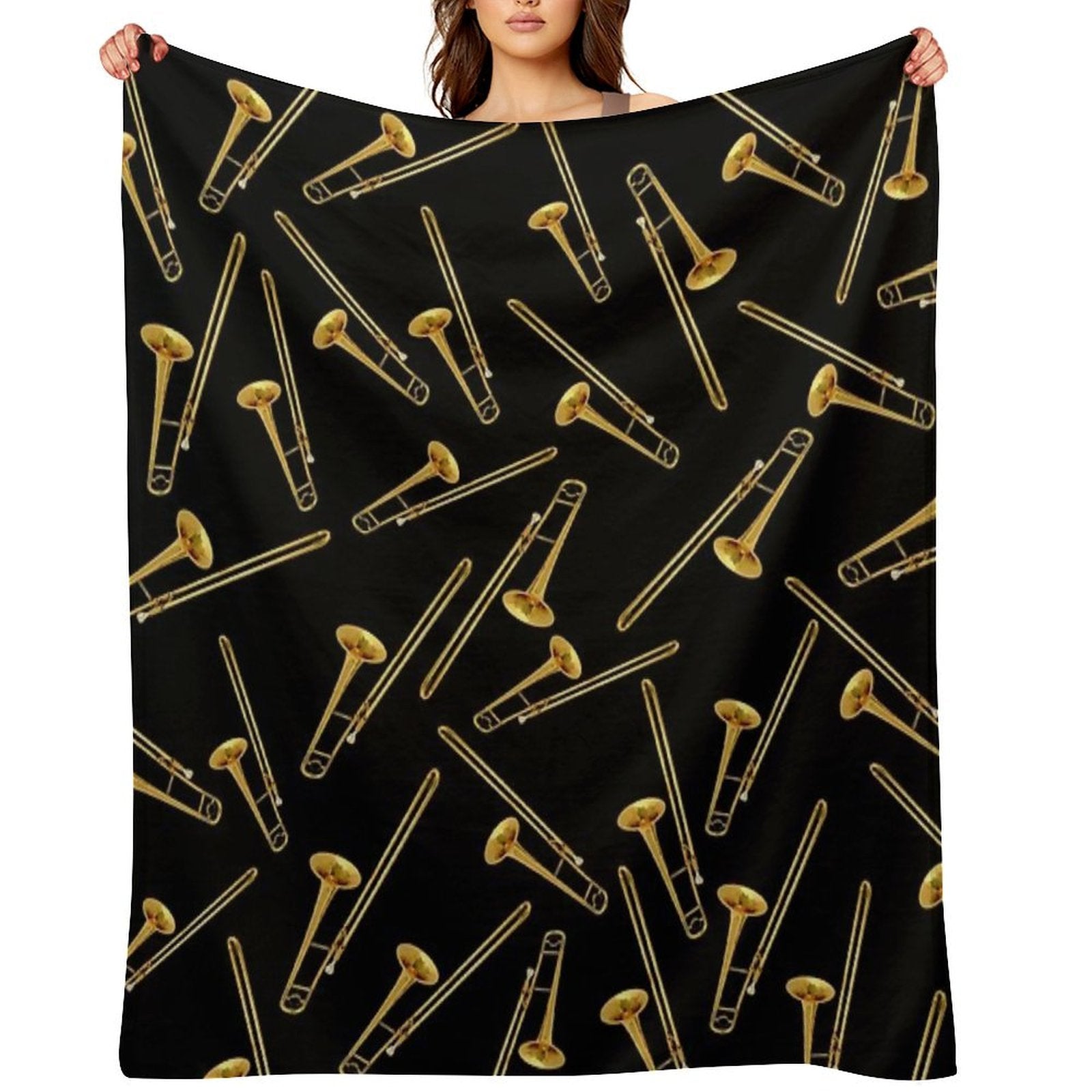 Vintage Gold Trombone Eco-conscious Throw Blanket