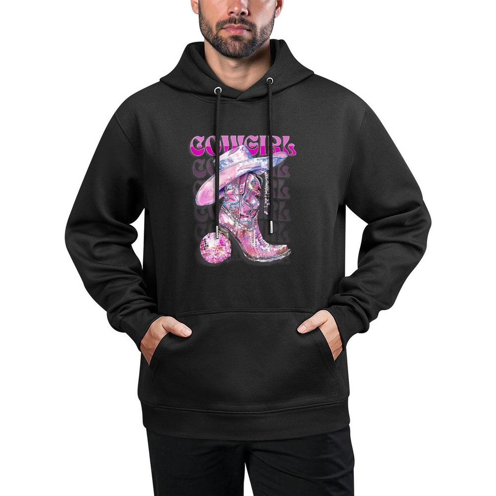 Pink Cowgirl Boots Disco Western Country Cow Girl Coastal Layering Staple Hoodie