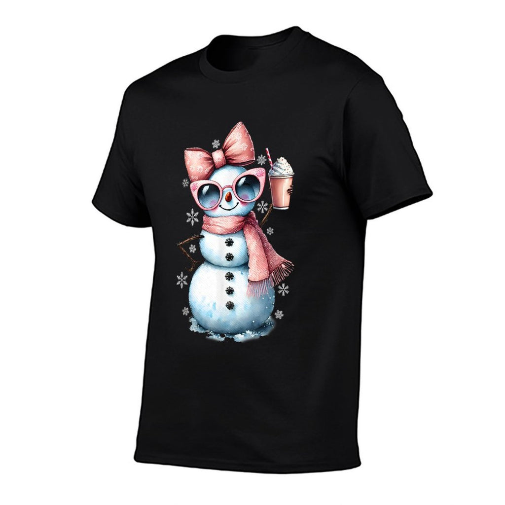 Xmas Snowman Drinking Hot Chocolate Bougie Women Christmas  Oversized Silhouette T-Shirt