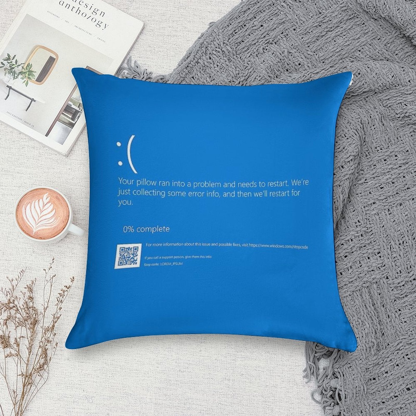 Windows BSOD (Blue Screen of Death) Soft Bedroom Essential Throw Pillow