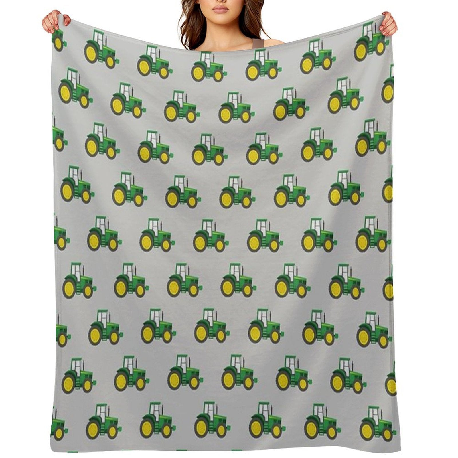 Green Tractors on Grey - Farming - Farm Themed Compact Throw Blanket
