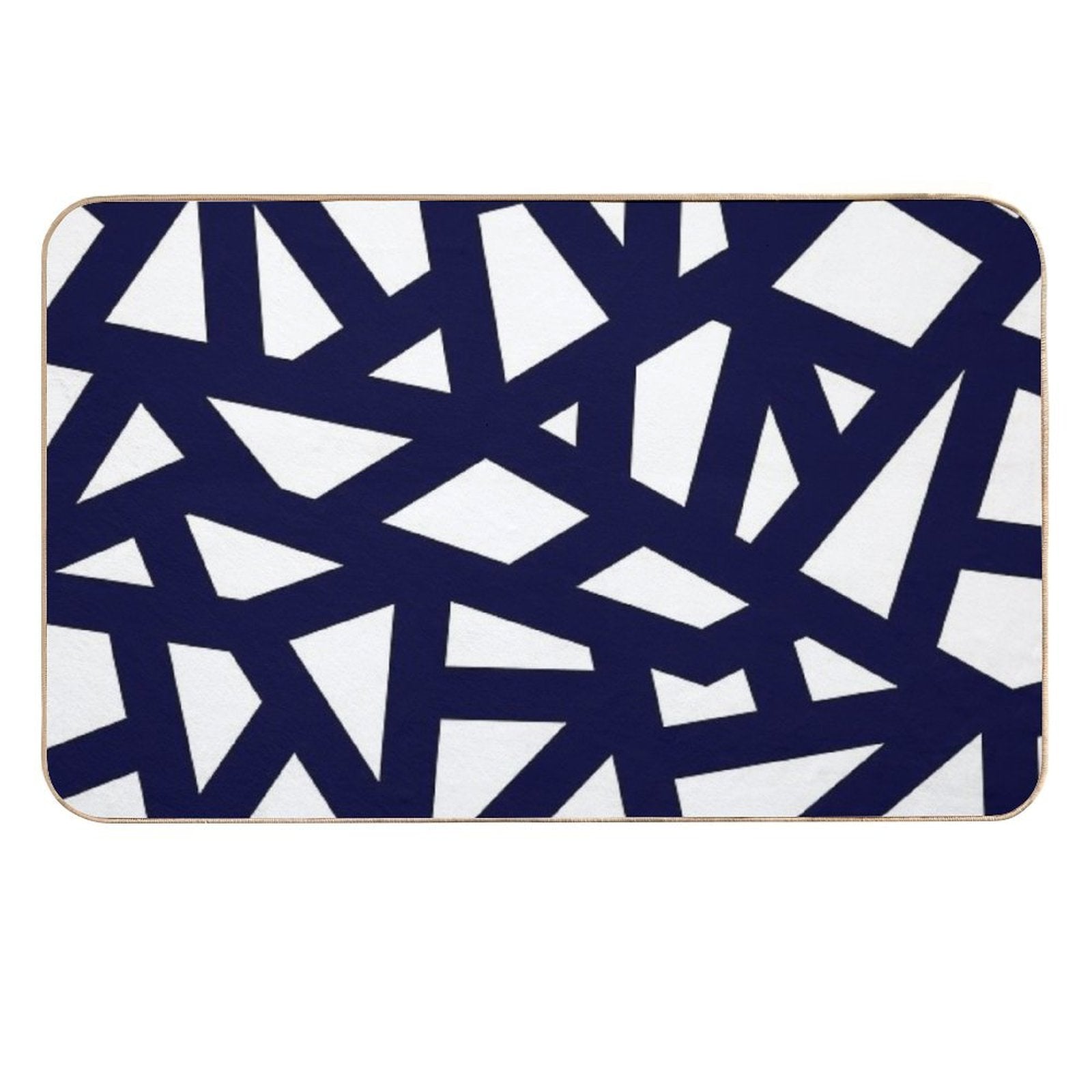 Navy Blue Thick Mosaic Lines On White  Pet-Safe Bath Mat