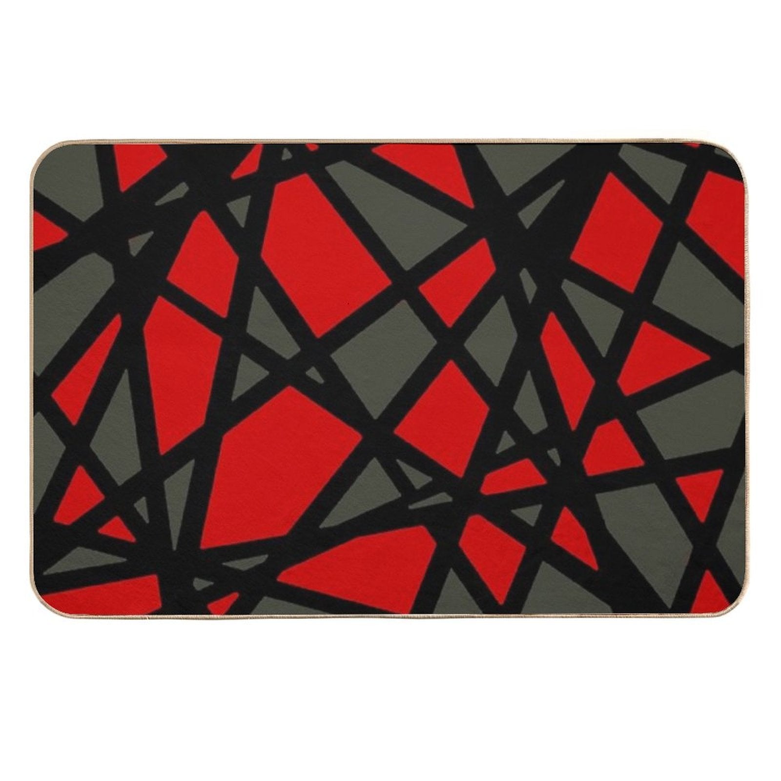 Black Lines Create Irregular Shapes Red Accent Abstract  Long-Lasting Bath Mat