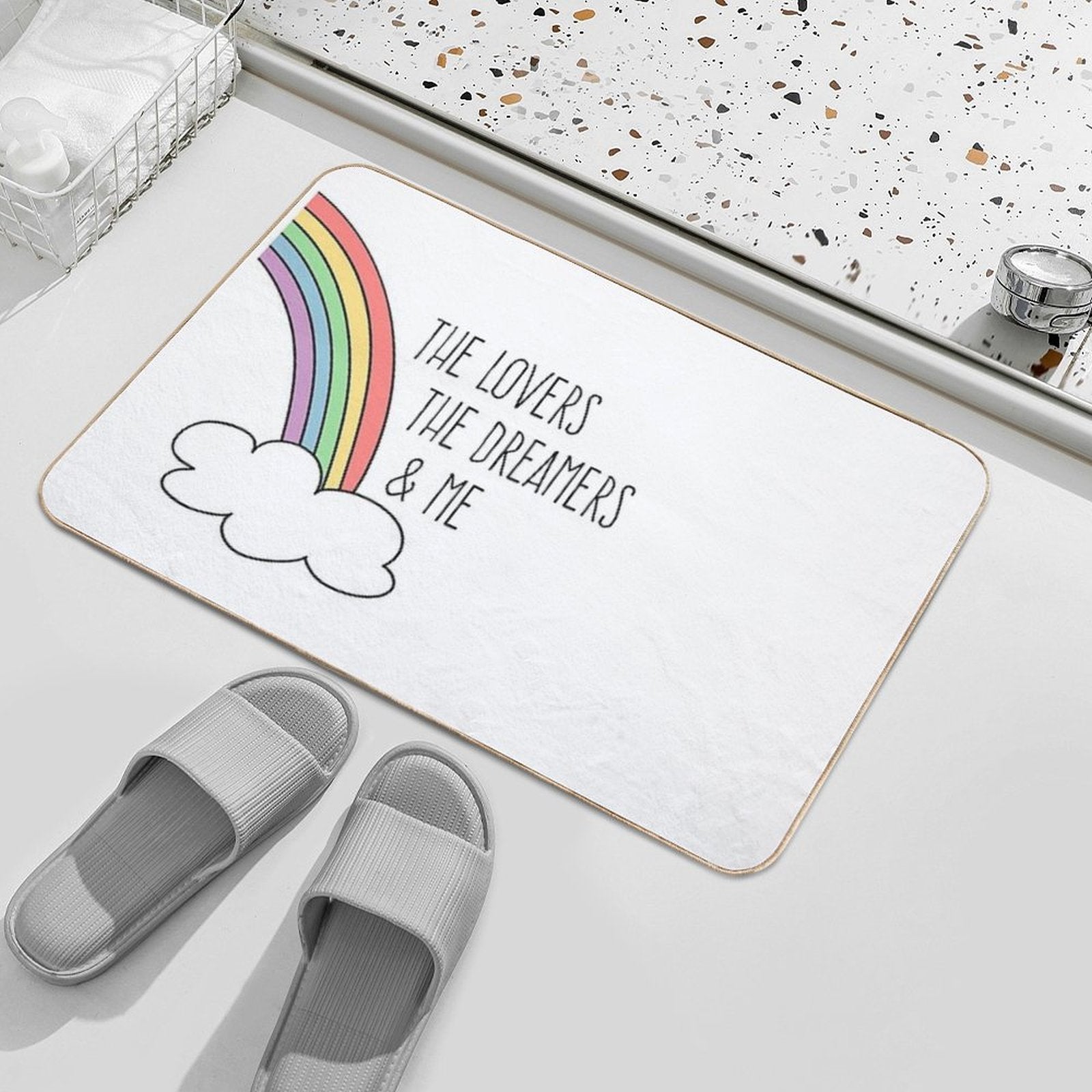 Rainbow Connection (black Text)  Fade-Resistant Bath Mat