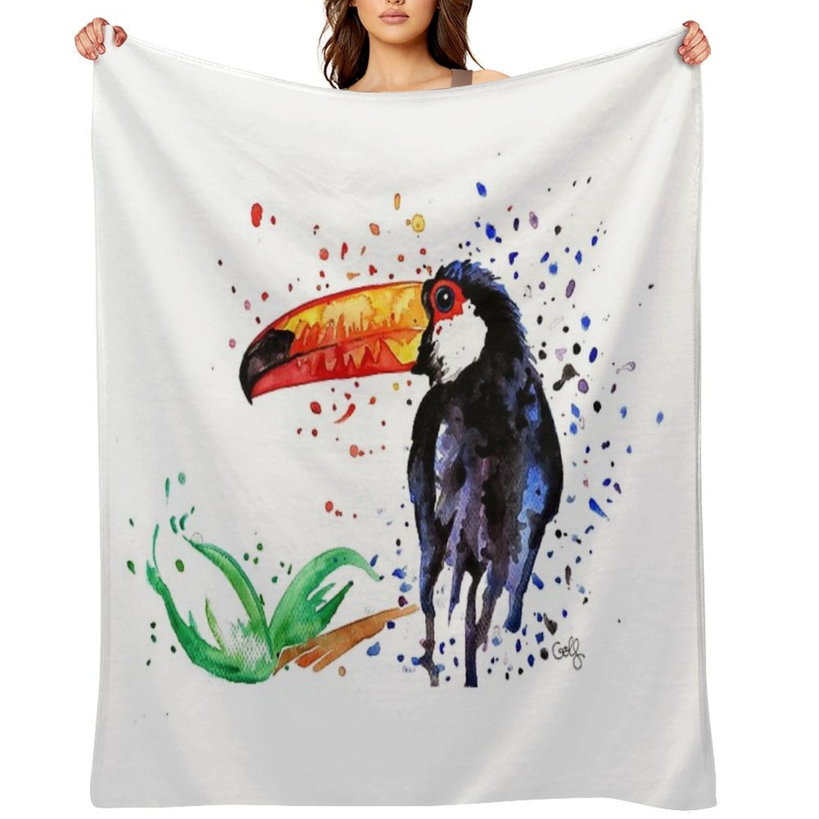 Toucan of French Guiana - Watercolor Machine-washable Throw Blanket