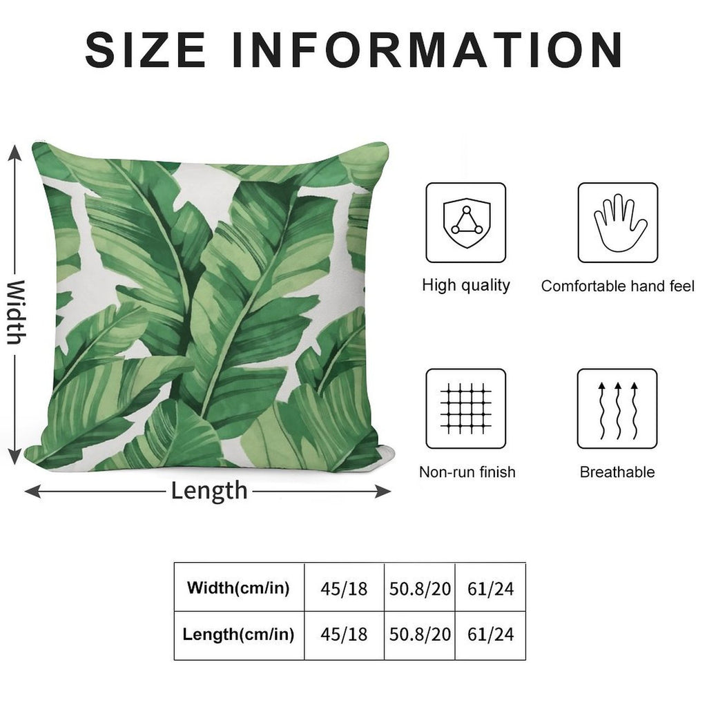 Tropical Banana Leaves Soft Reinforced Edging Throw Pillow