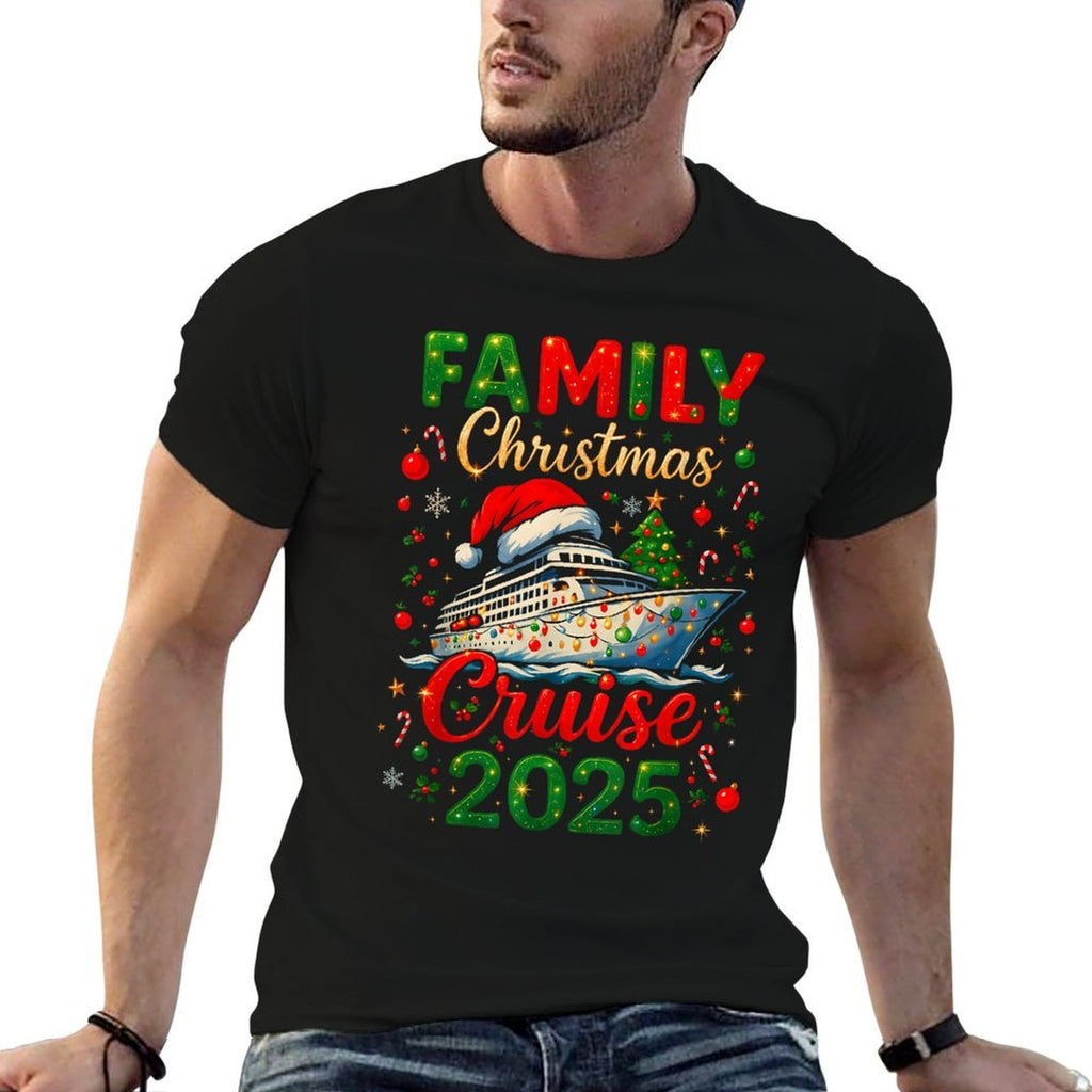 Family Christmas Cruise 2025 Matching Family Cruise Holiday  Ribbed Collar T-Shirt