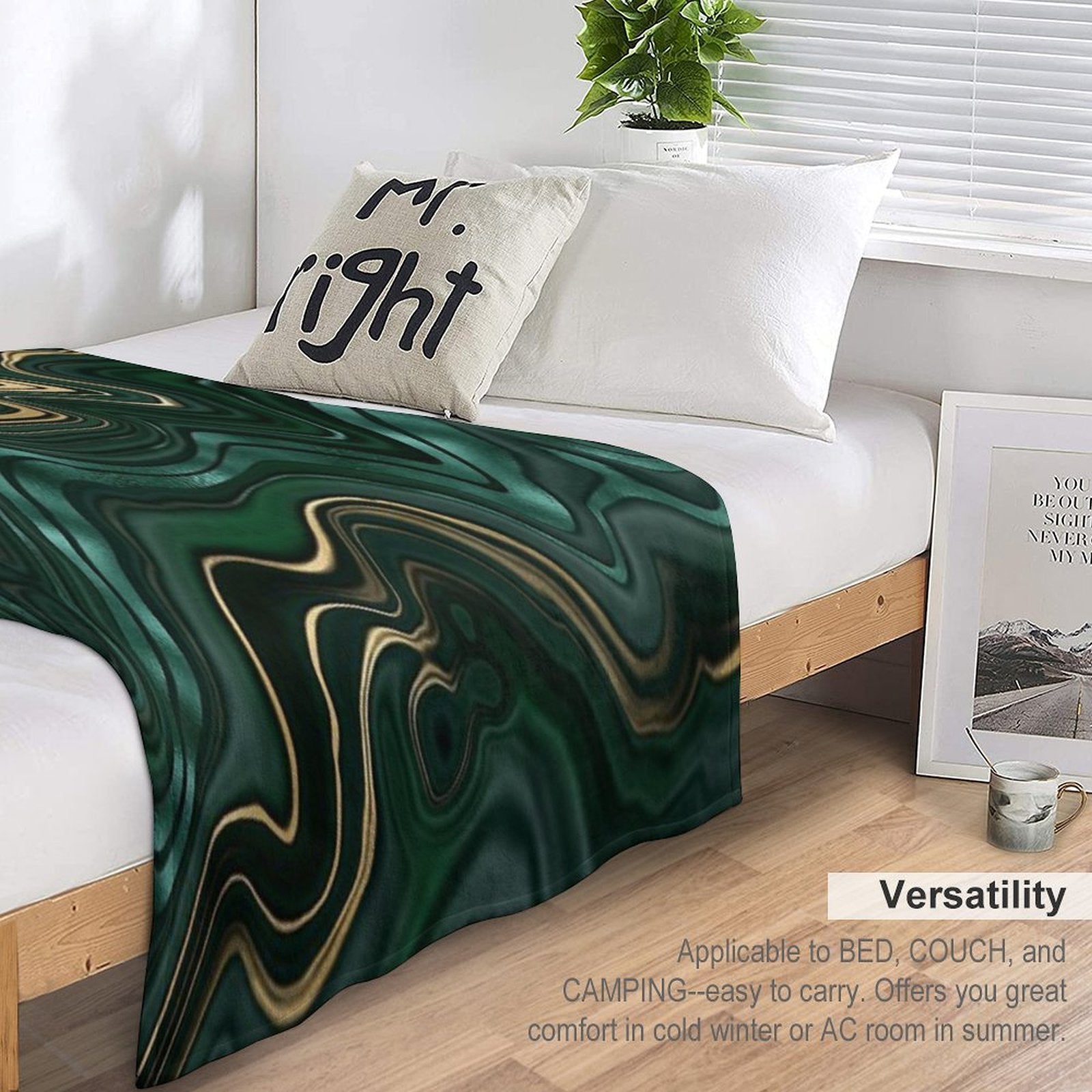 Emerald Green And Gold  Malachite Pattern Easy Care Throw Blanket