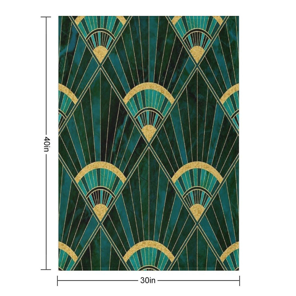 Art Deco Real Green Marbled Geometric Pattern Quick-dry Throw Blanket