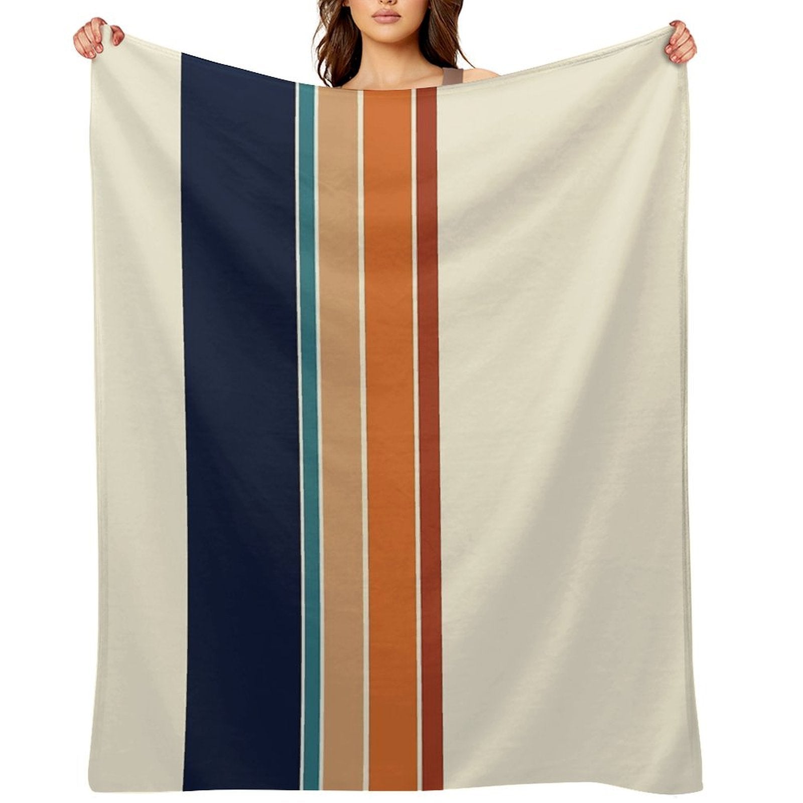 Retro Vertical Stripes Orange Rust Blue Shrink-resistant Throw Blanket