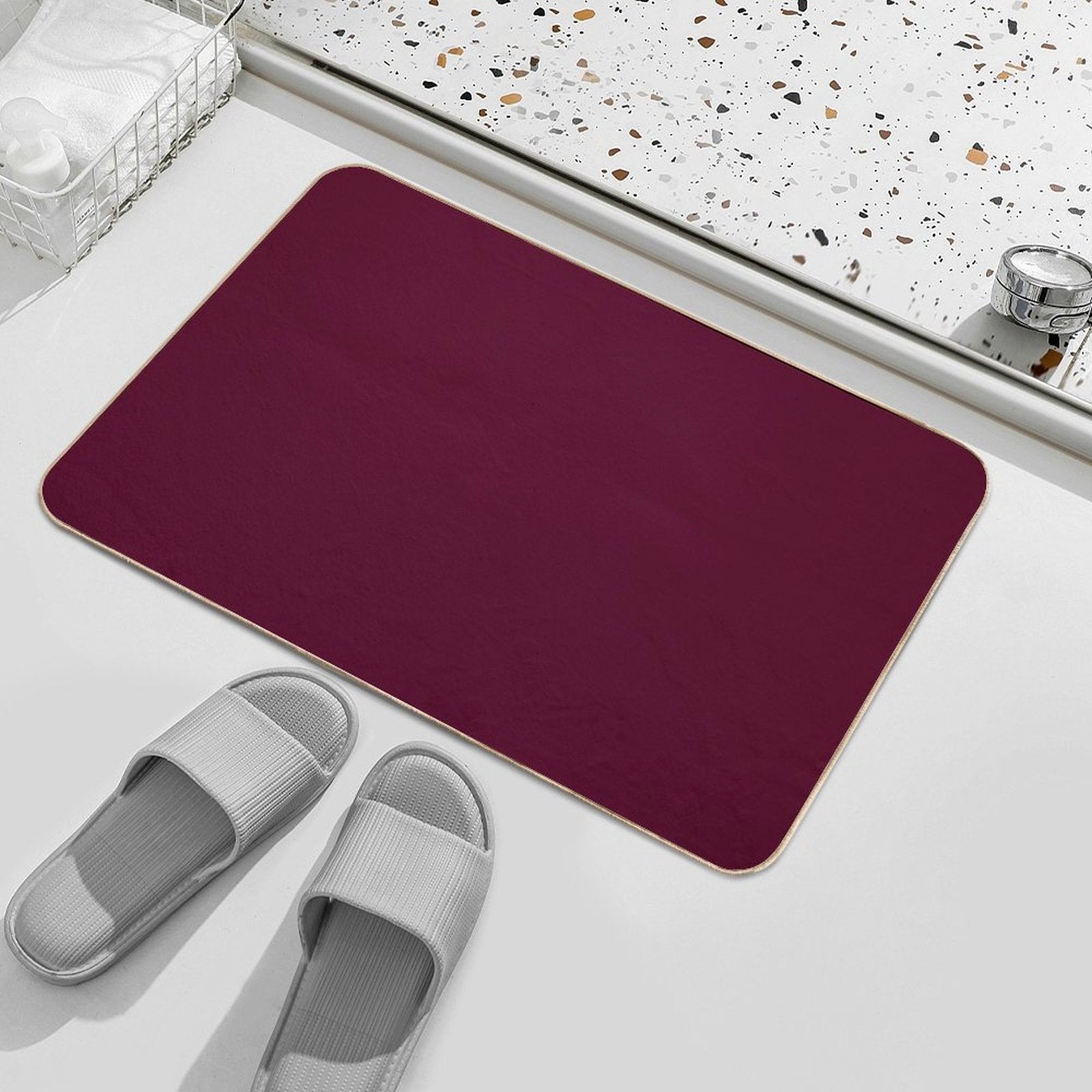 Burgundy Solid.  Dirt-Trapping Bath Mat