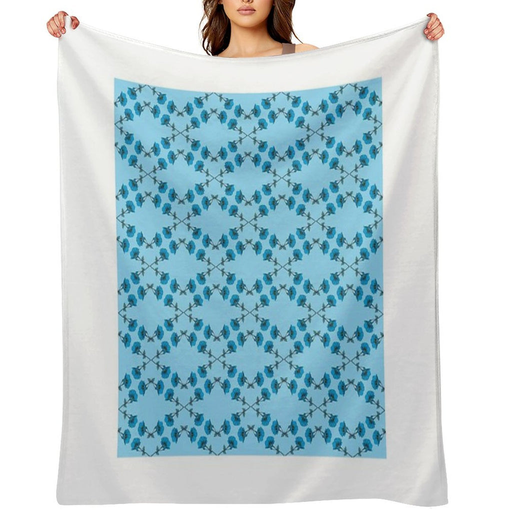 Vibrant Sky Blue Flower Pattern Machine-washable Throw Blanket