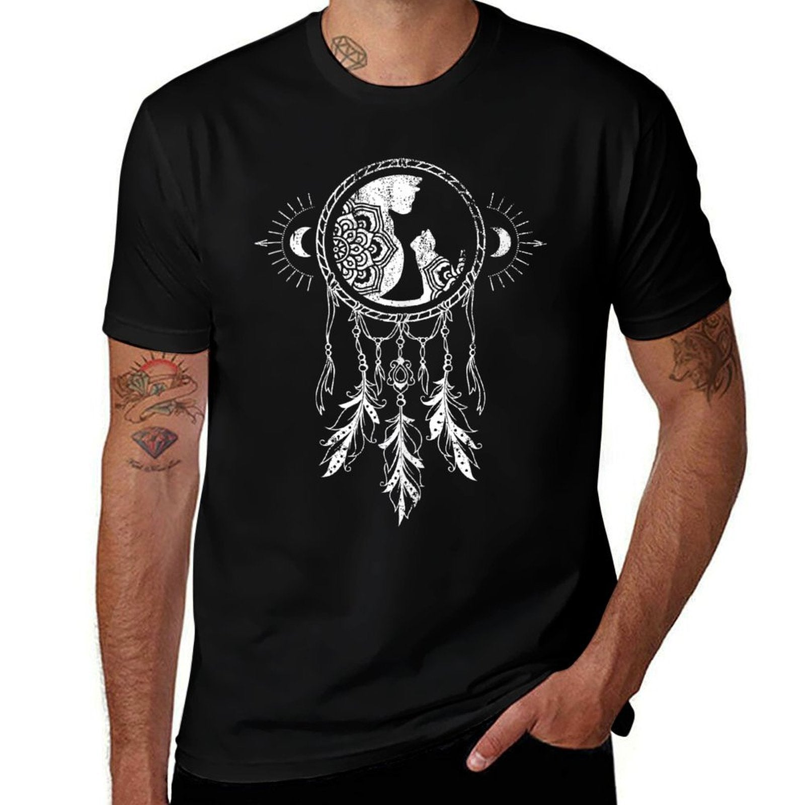 Mandala Cats, Dream Catcher  Trendy Pattern T-Shirt