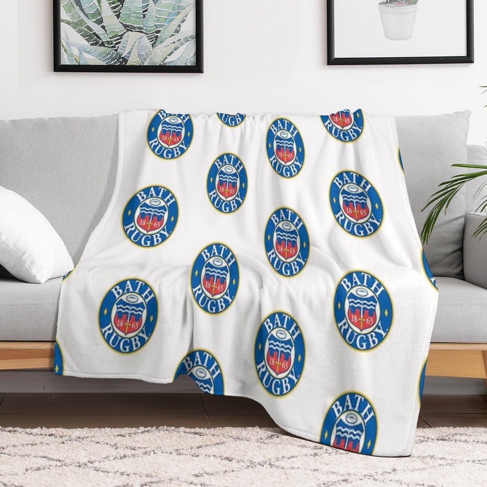 Bath Rugby Plush Throw Blanket