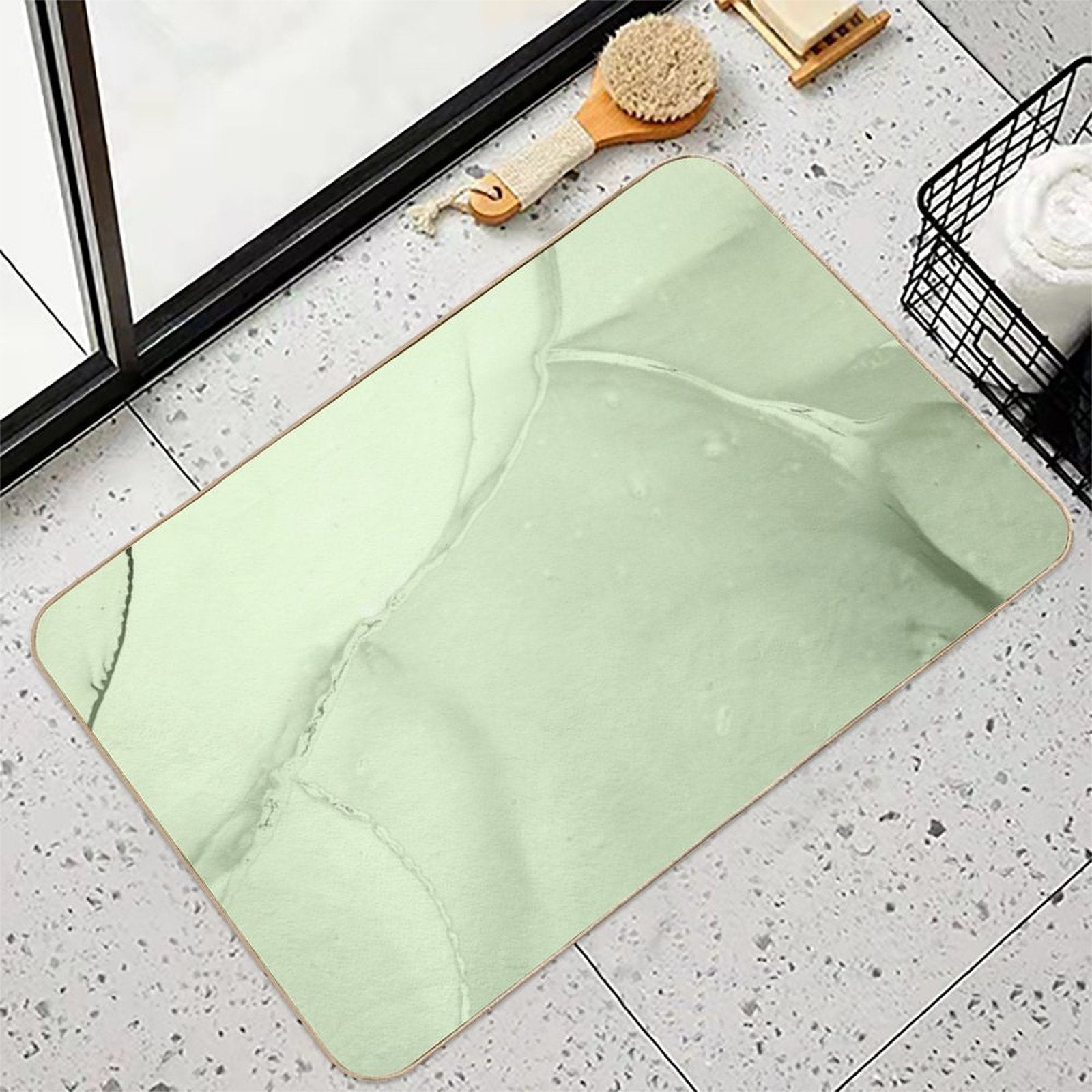 Soft Pastel Green, Sage Green Marble  Non-Slip Bath Mat
