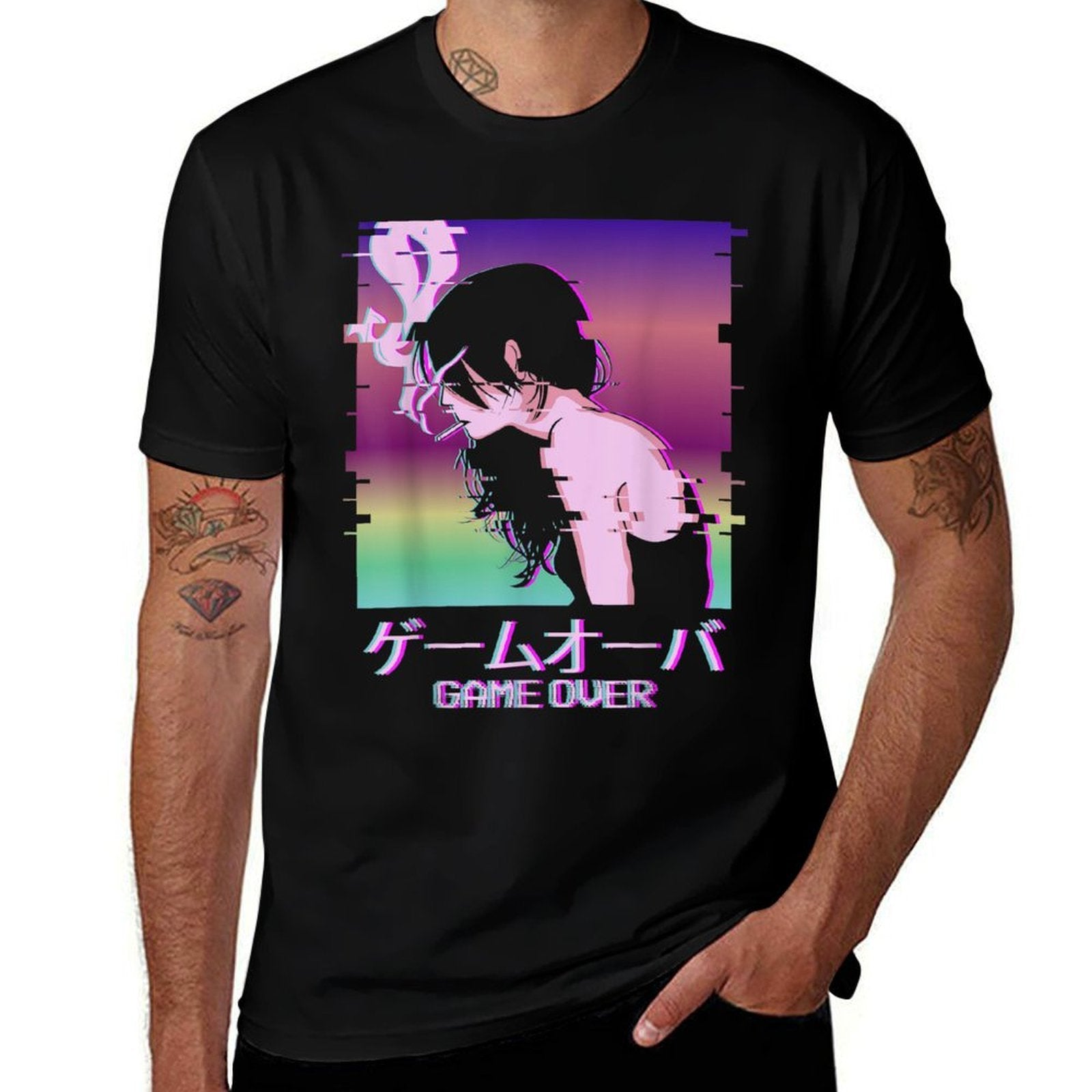 Japanese Vaporwave Sad Anime Girl Game Over Indie Aesthetic  Graphic-printed T-Shirt