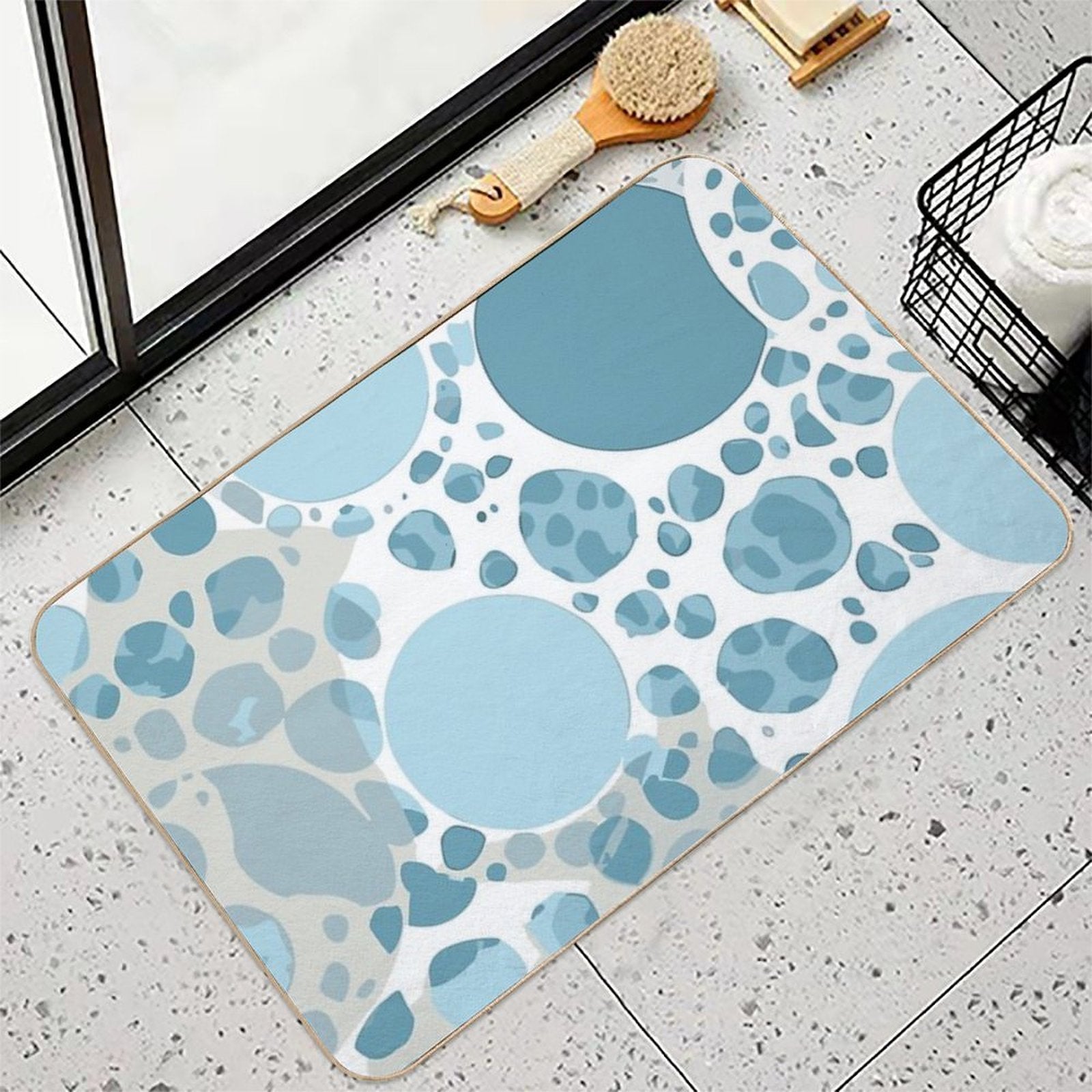 Blue And White Circular Spotted Illustration  Fade-Resistant Bath Mat