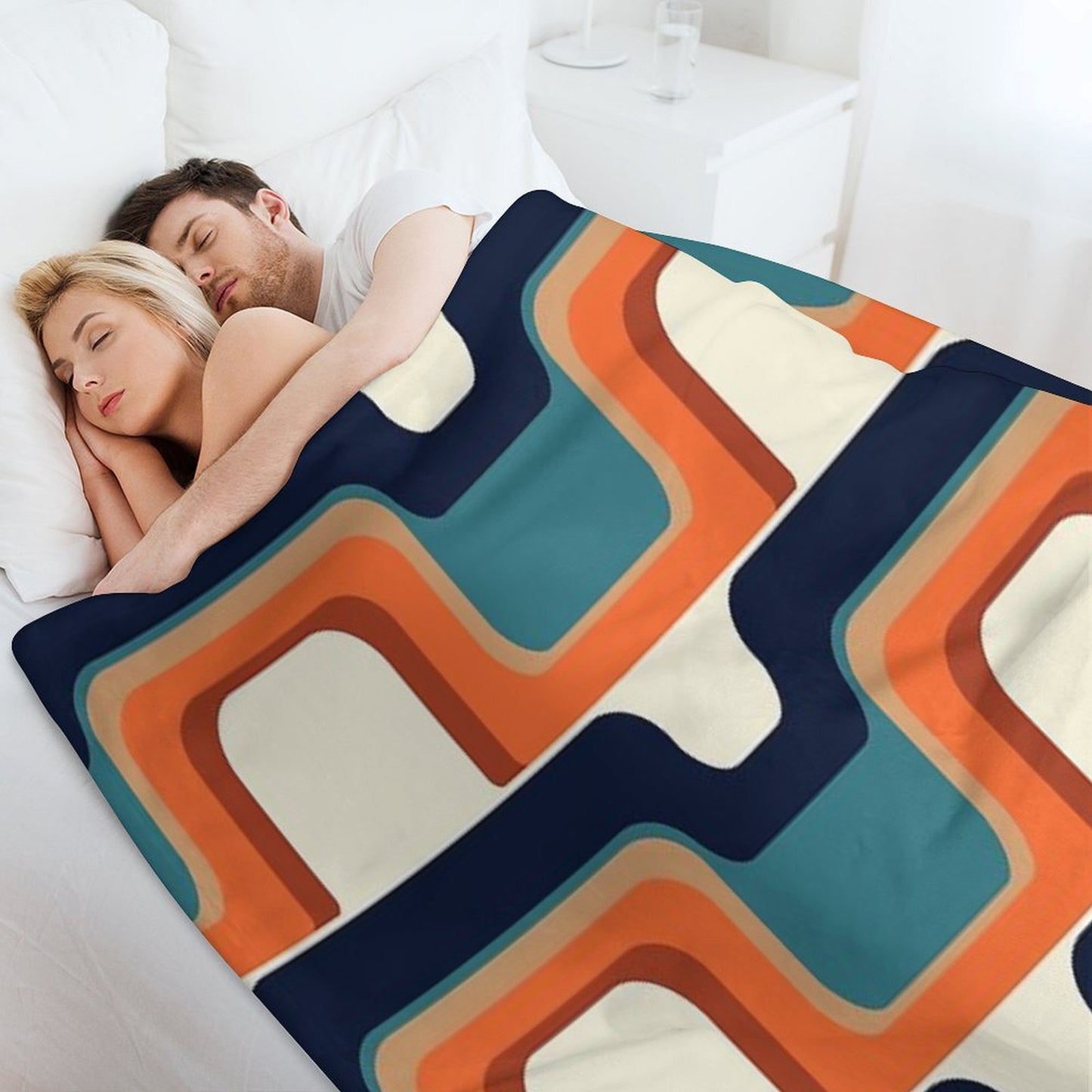 Mid-Century Modern Meets 1970s Orange & Blue Wrinkle-free Throw Blanket