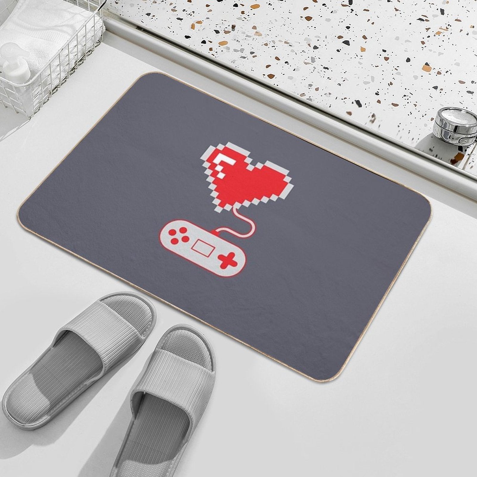 8 Bit Gamer Heart  Anti-Trip Bath Mat