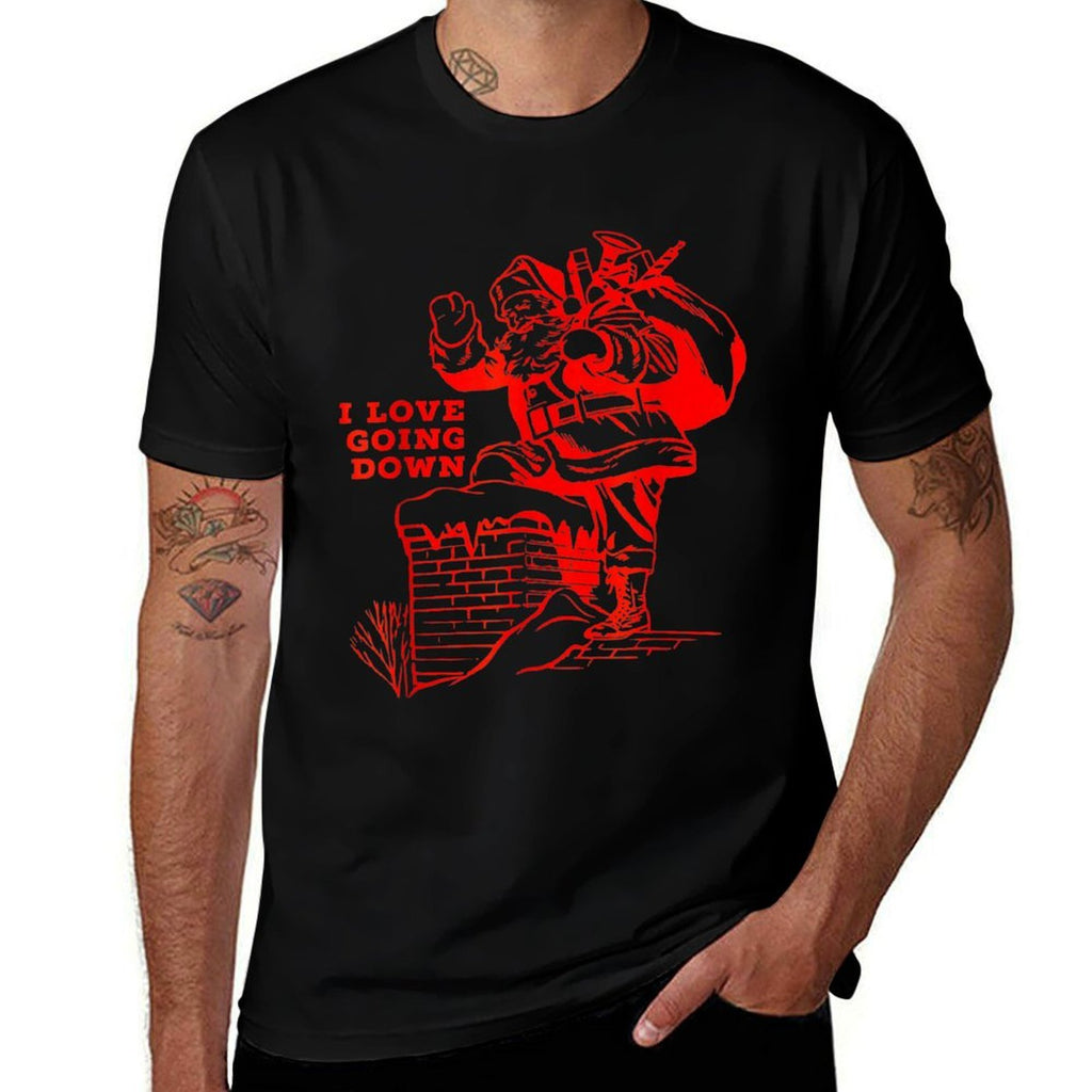 Inappropriate Christmas FUNNY Santa Claus I LOVE GOING DOWN  Rolled Sleeves T-Shirt
