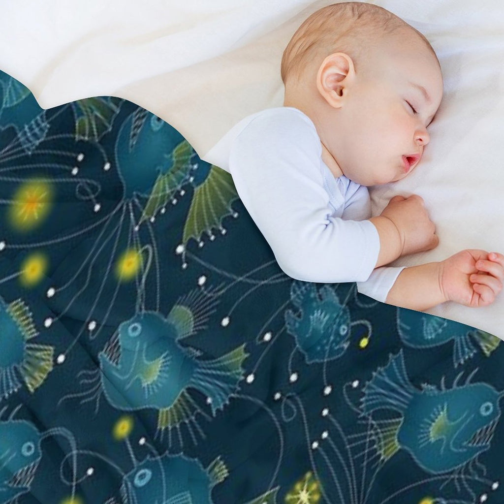 Angler Fish - Blue Wrinkle-free Throw Blanket