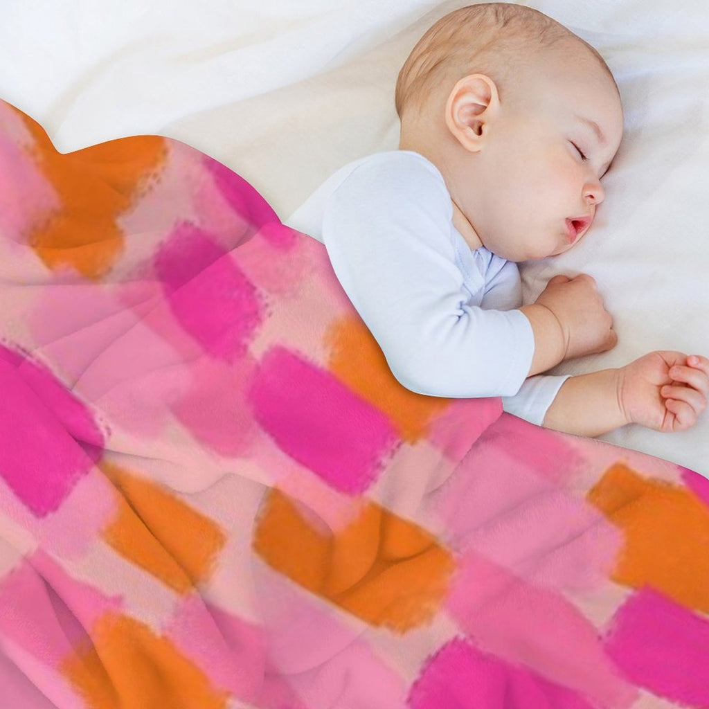 Abstract, Pink with Orange, Paint Brush Effect Compact Throw Blanket