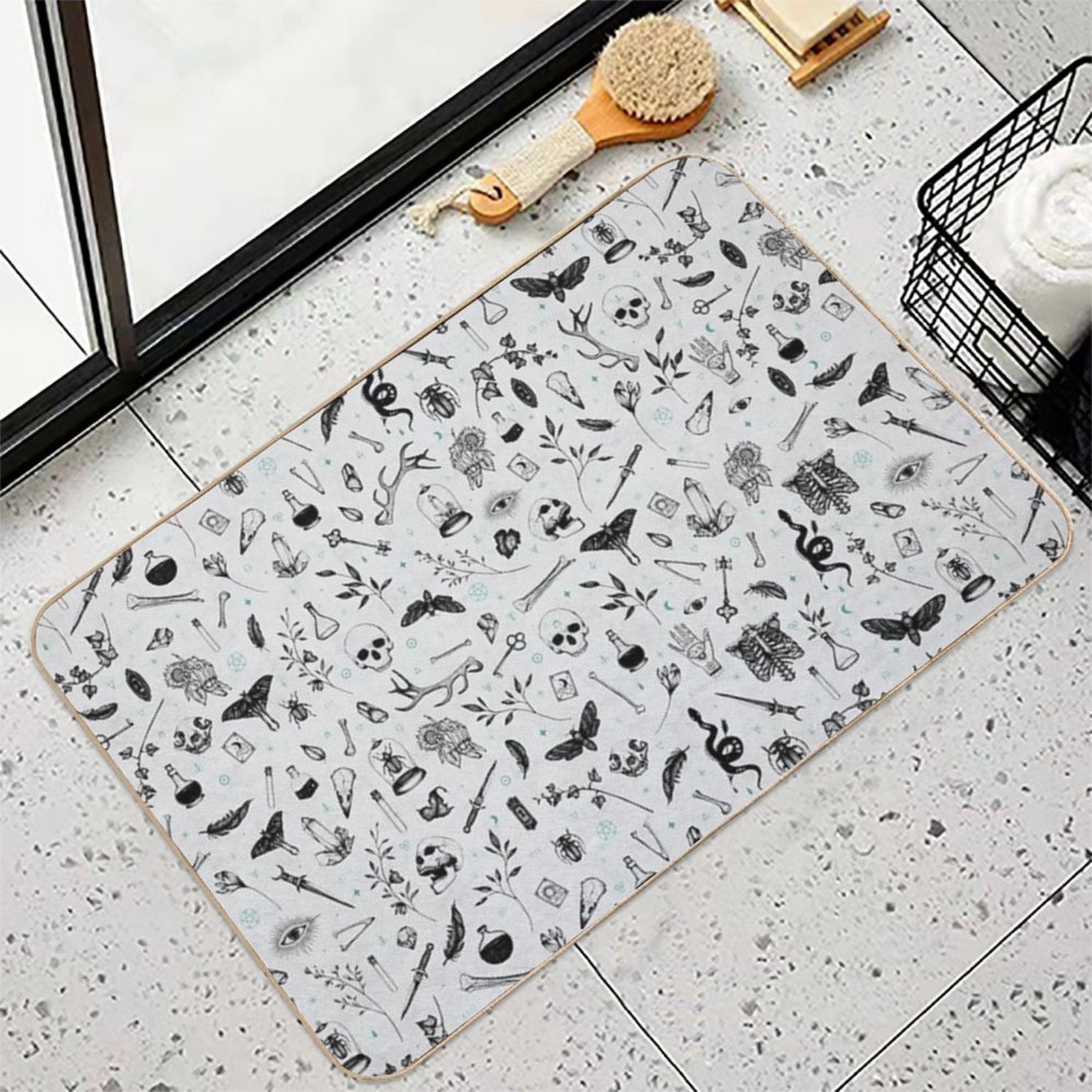 Black And Grey Witchy Pattern  Pet-Safe Bath Mat
