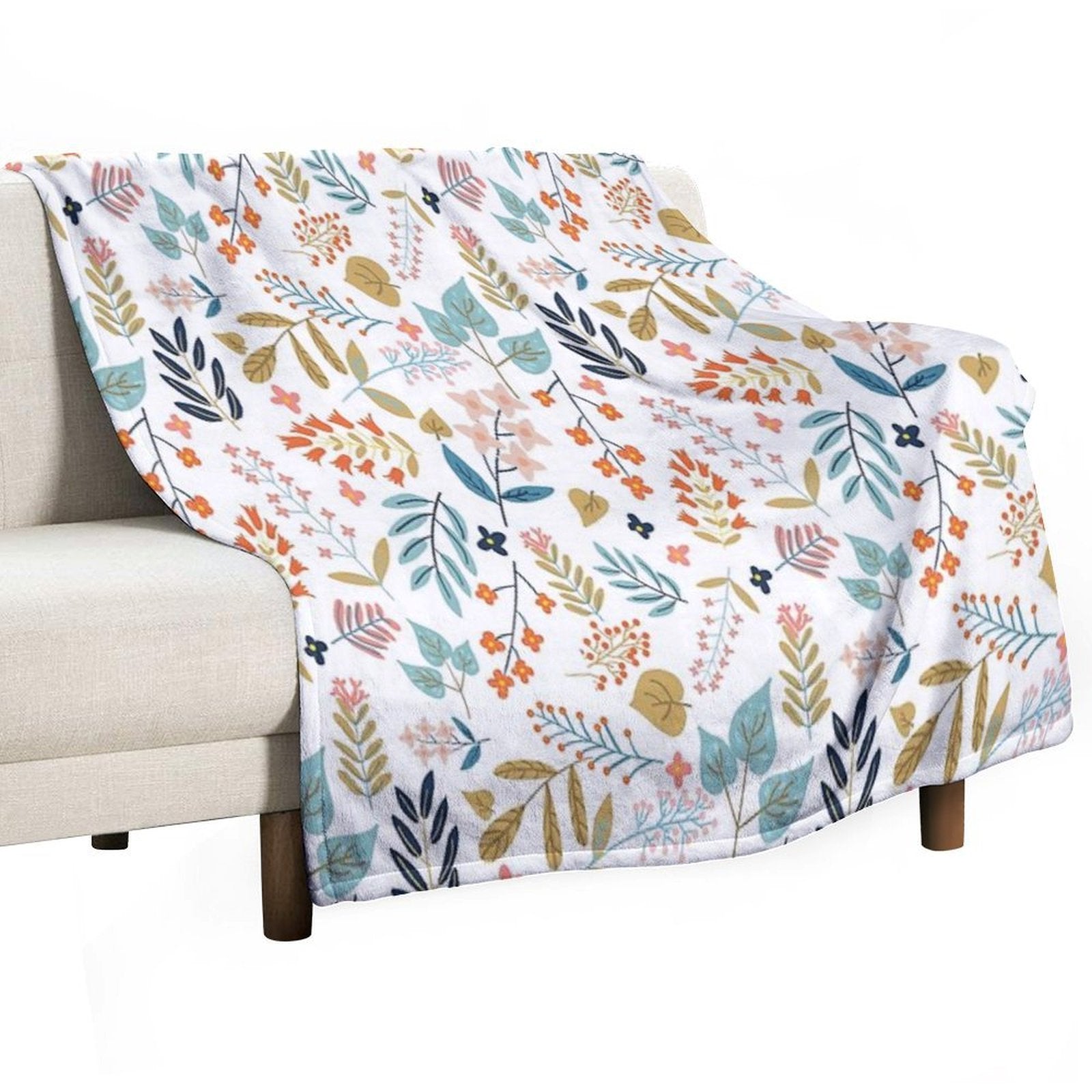 Botanical Harmony  Floral Vintage Plants Colorful Leaves  Autumn Spring Nature Bohemian Chic Shrink-resistant Throw Blanket
