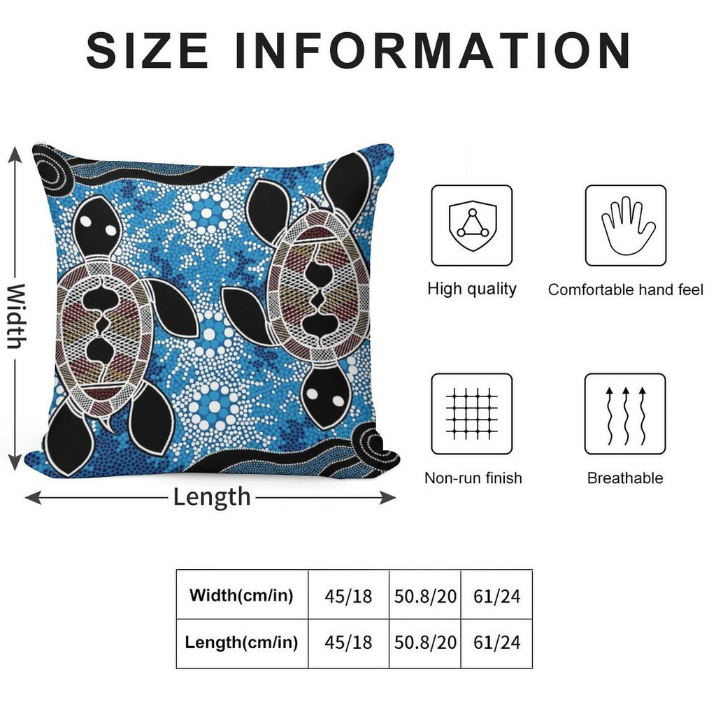 Authentic Aboriginal Art  - Sea Turtles Soft Short Plush Fabric Throw Pillow
