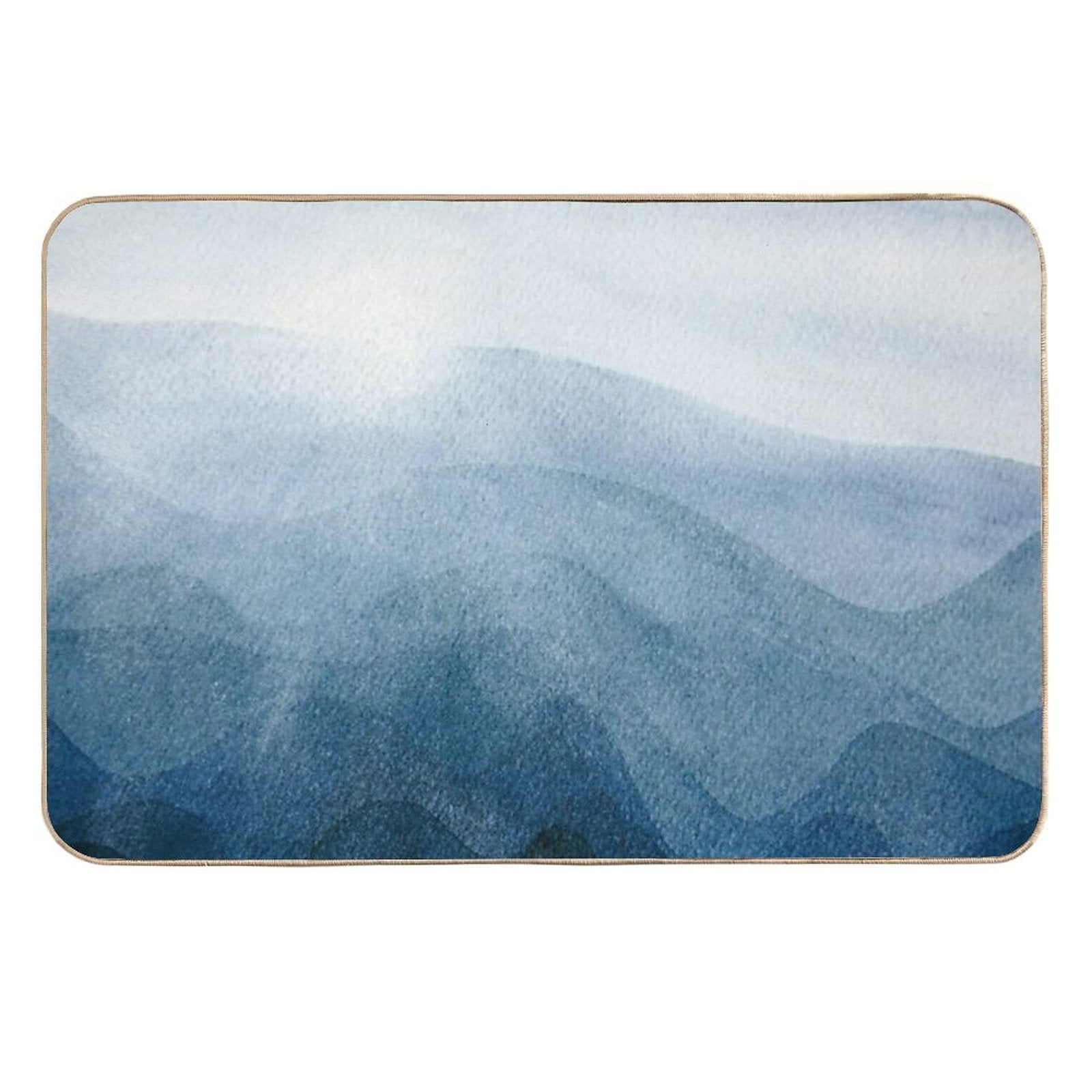 Blue Sunrise in The Mountains, Dawn, Abstract Watercolor Durable Bath Mat