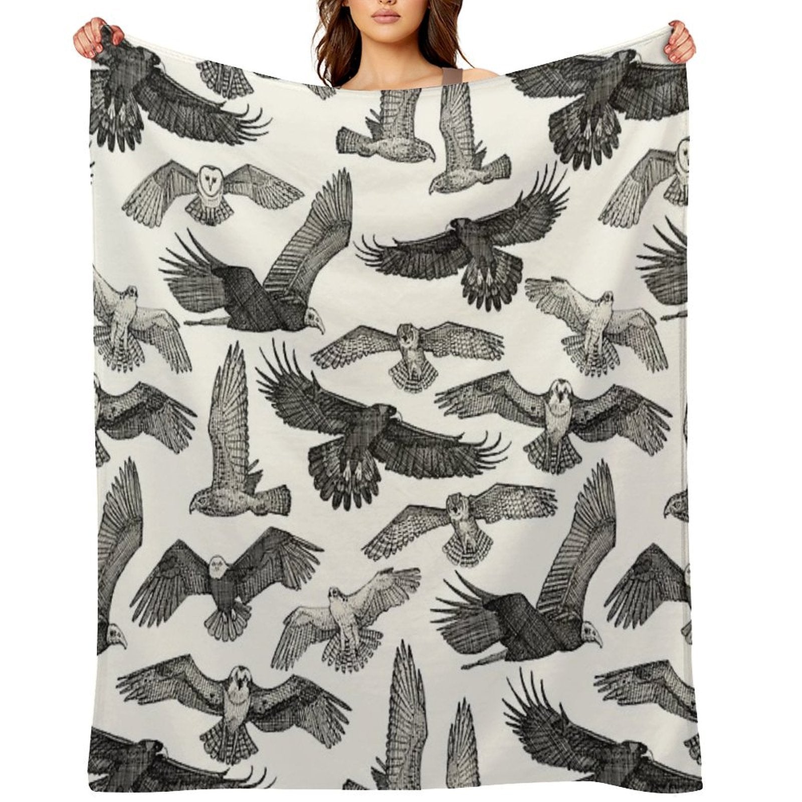 Birds of Prey Black Comfort Throw Blanket