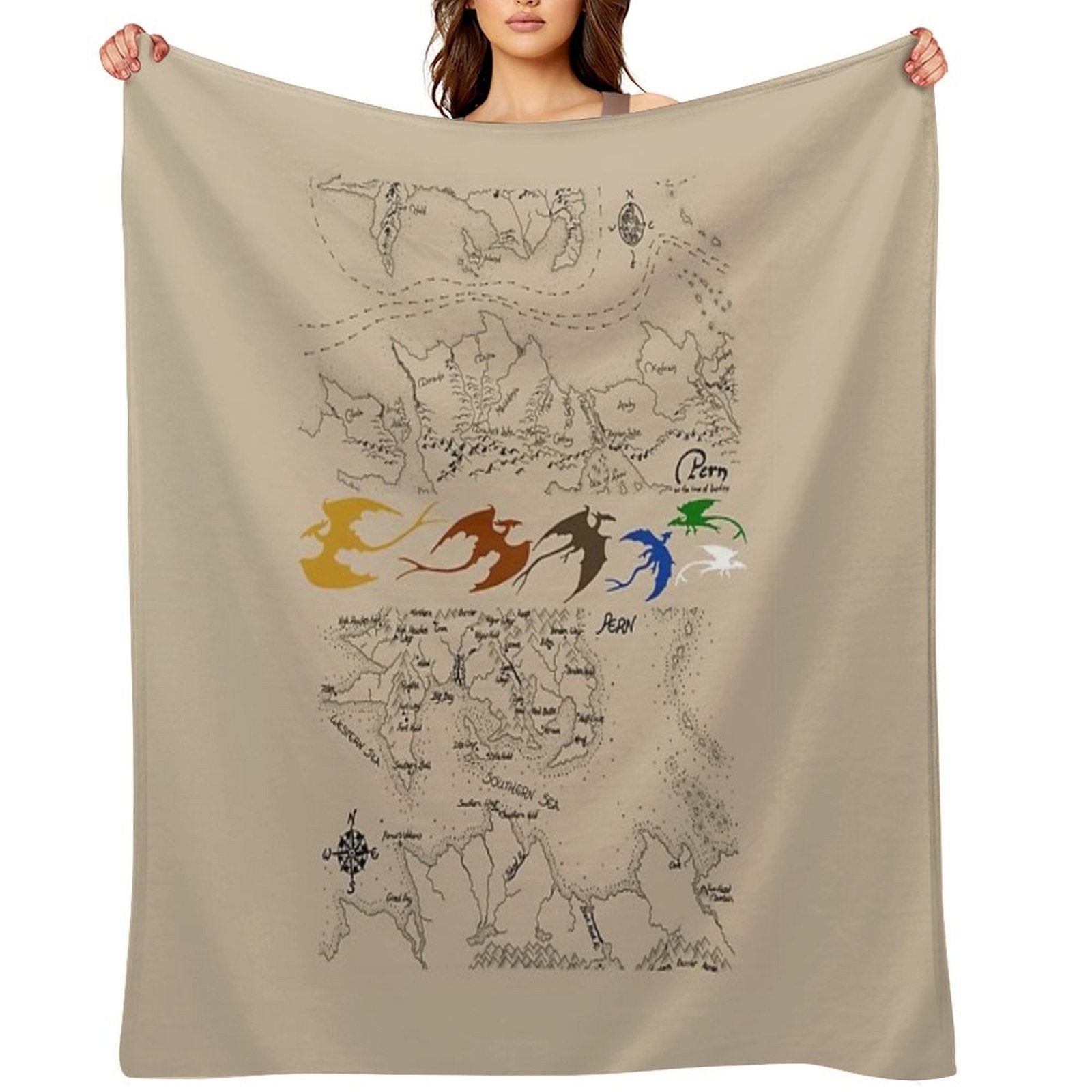 Dragonriders of Pern Maps (Beige Background) Velvety-soft Throw Blanket
