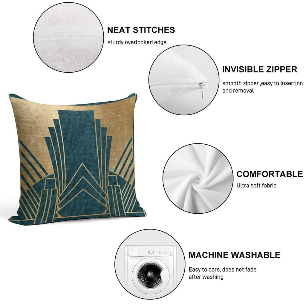 Art Deco Glamour - Teal And Gold Soft Washable Throw Pillow
