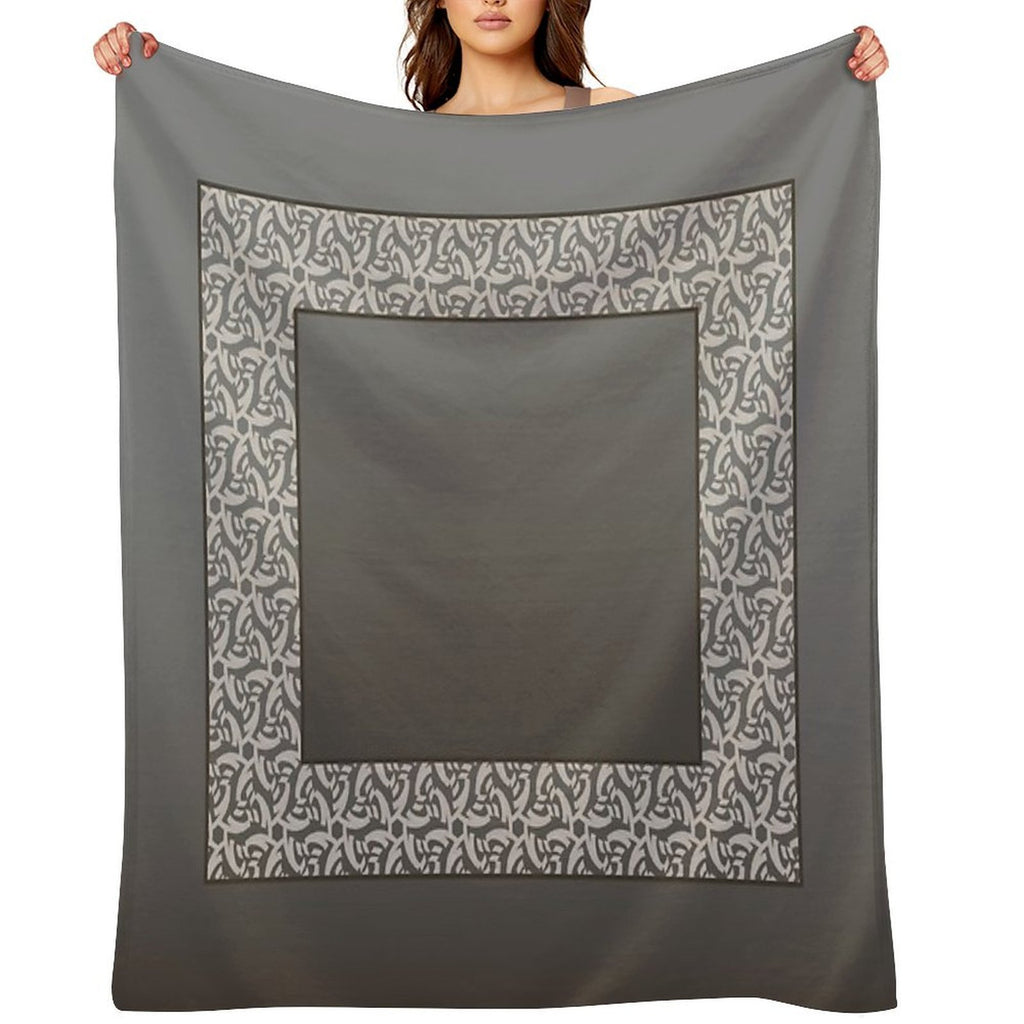 Gradient Taupe with A Cool Cream Lace Border Wrinkle-free Throw Blanket