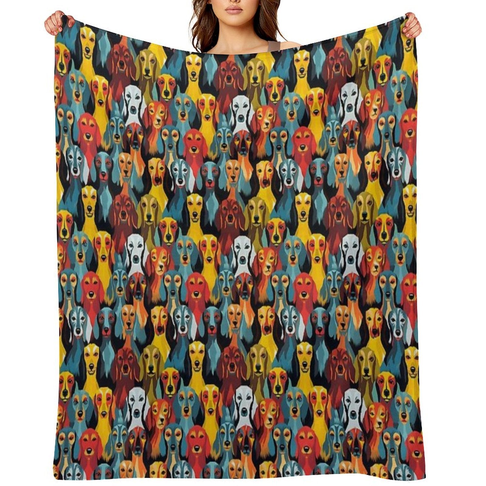Dachshund in Geometric Camouflage Pattern Lightweight Throw Blanket