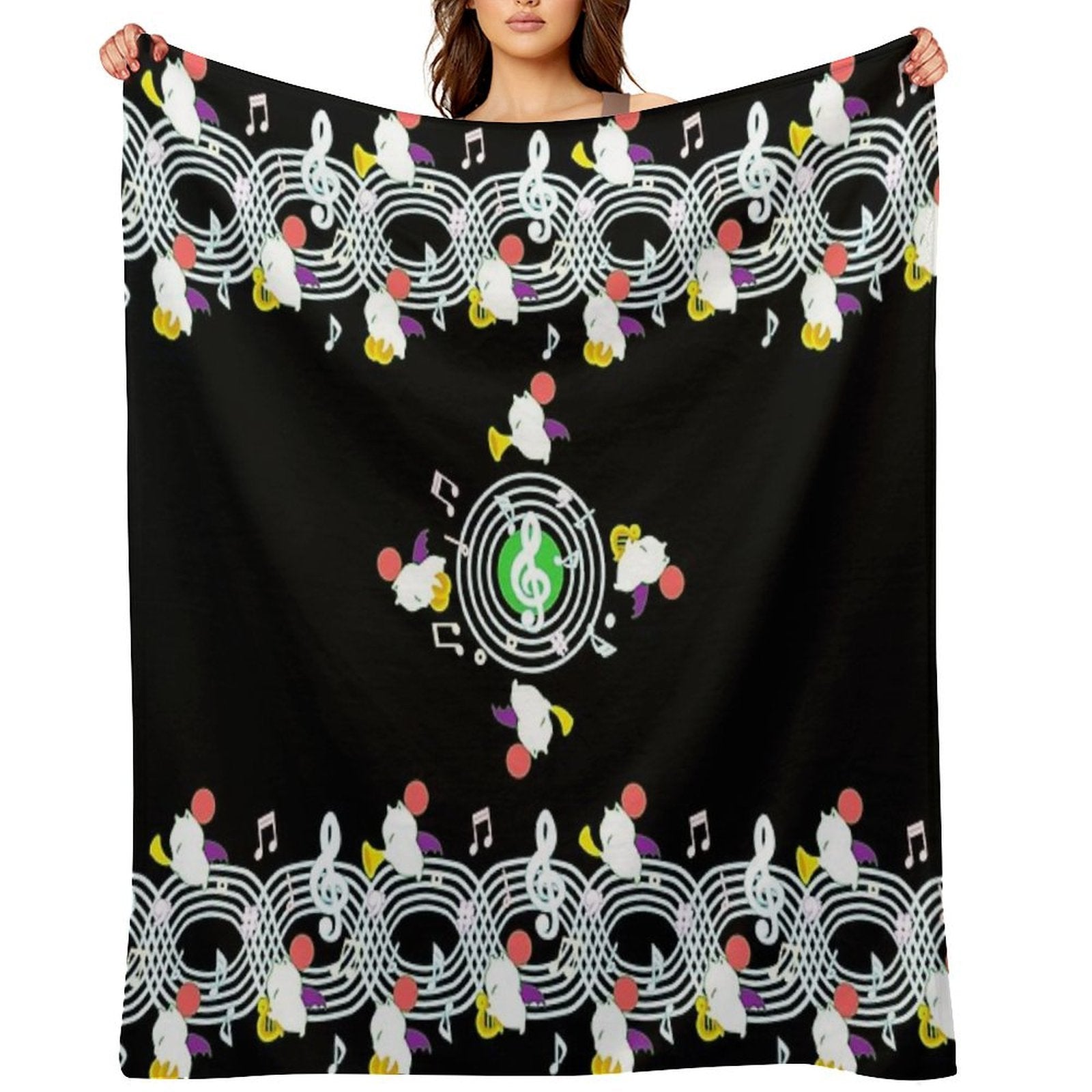 Music Moogle (Black&Green) Machine-washable Throw Blanket