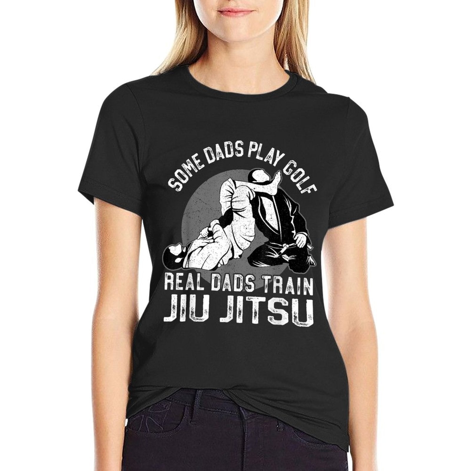 Jiu Jitsu Dad Father Some Dads Play Golf Real Dads Train Jiu  Ribbed Collar T-Shirt