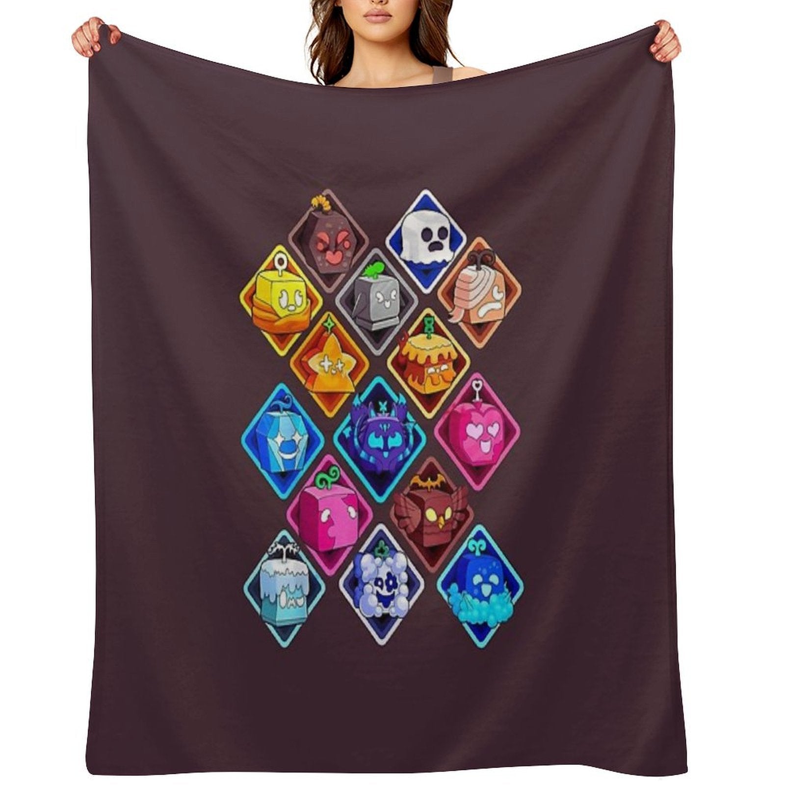 Funny Blox Fruit Game Characters Shrink-resistant Throw Blanket