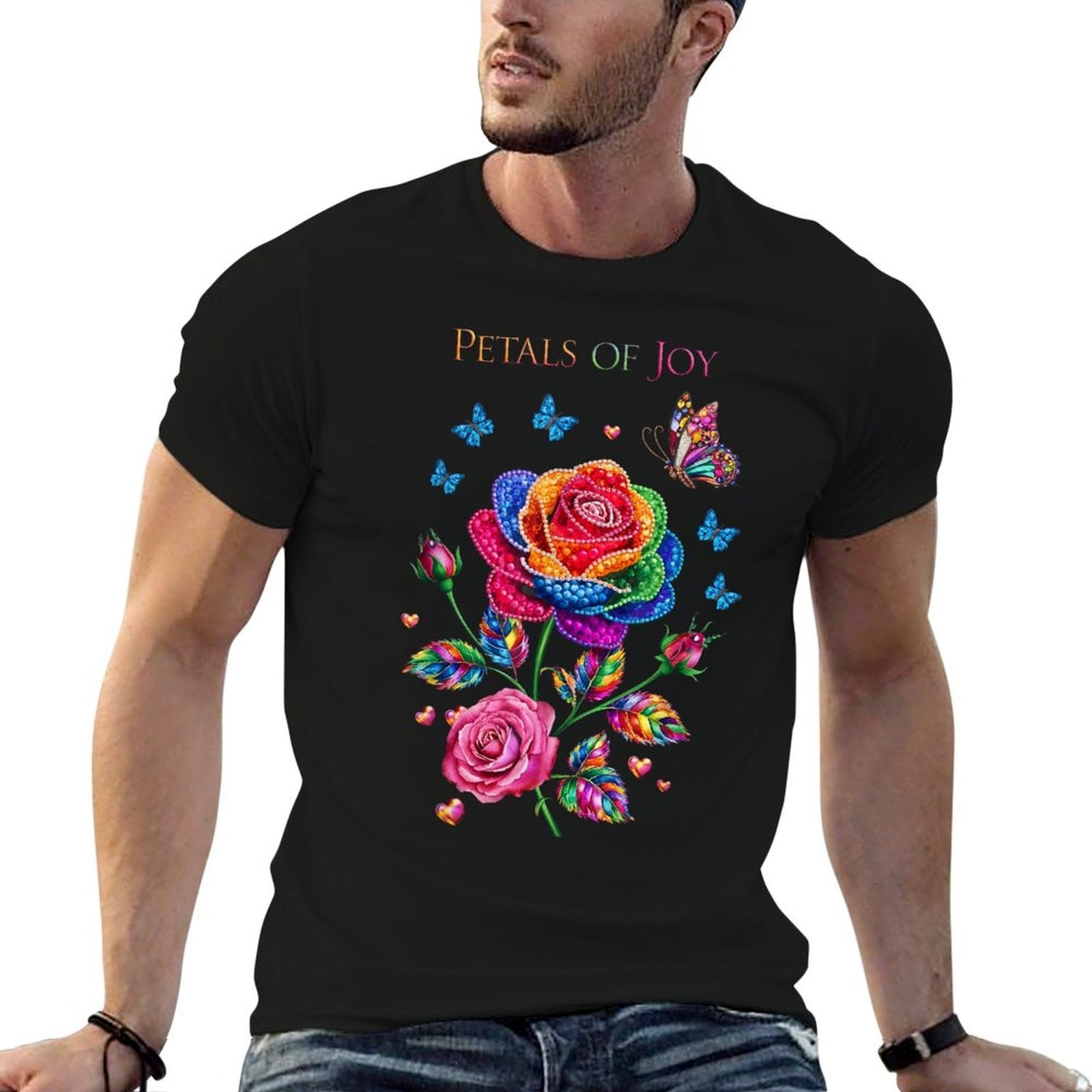 Petals of Joy Colorful Rose And Butterfly Art  Relaxed-fit T-Shirt