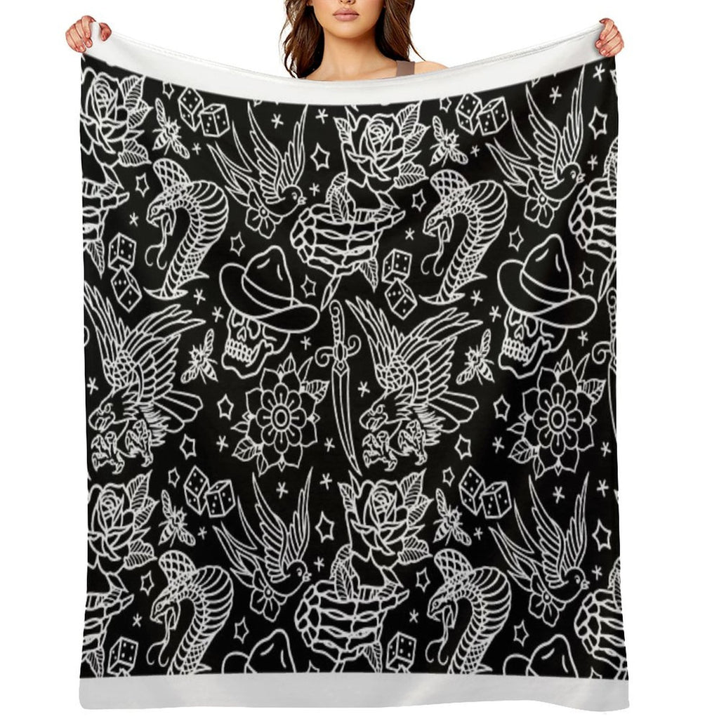 American Traditional Tattoo Flash Print Easy Care Throw Blanket
