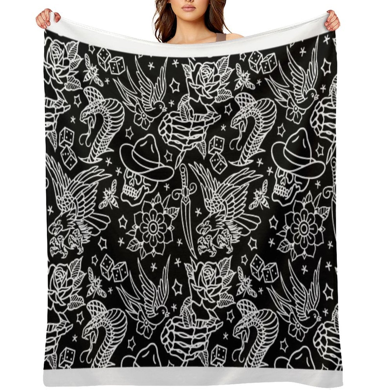 American Traditional Tattoo Flash Print Easy Care Throw Blanket
