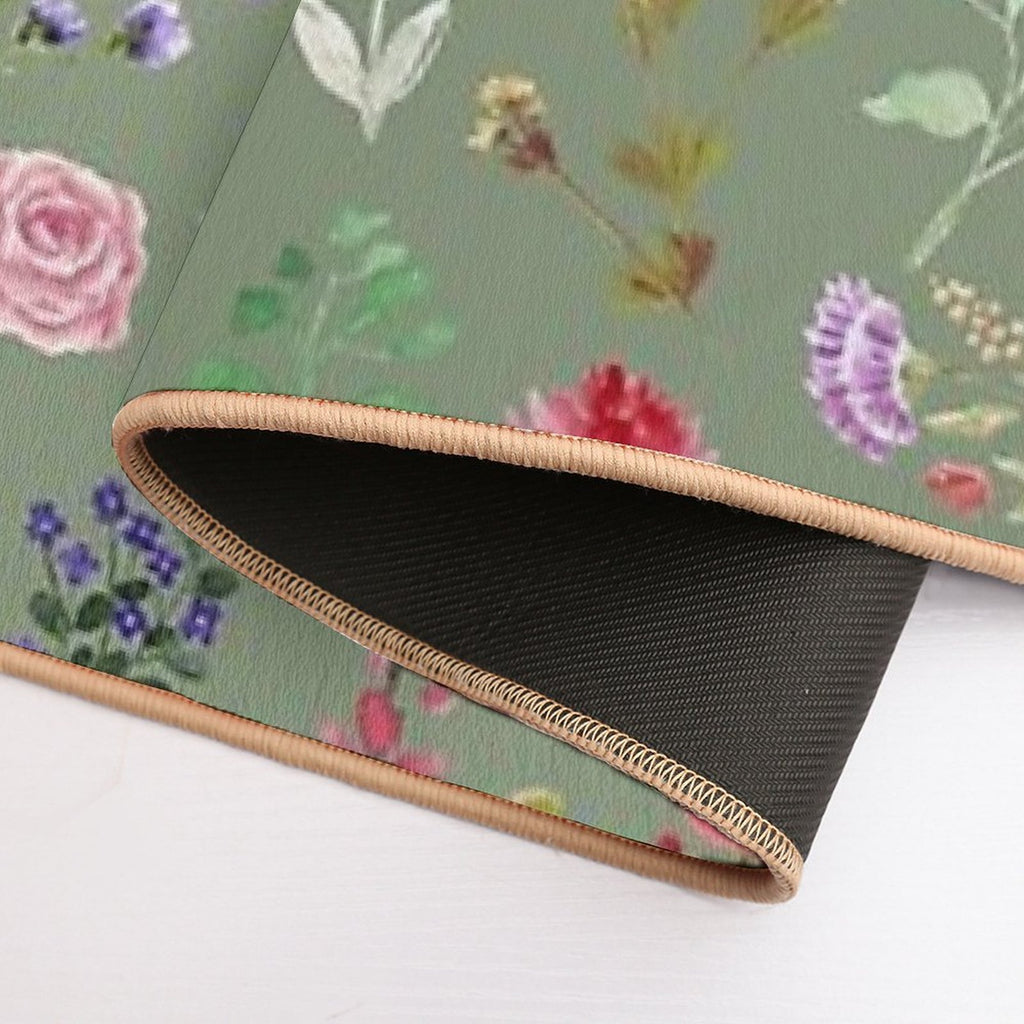 Watercolour Floral Pattern in Sage Green  Rapid-Drying Bath Mat