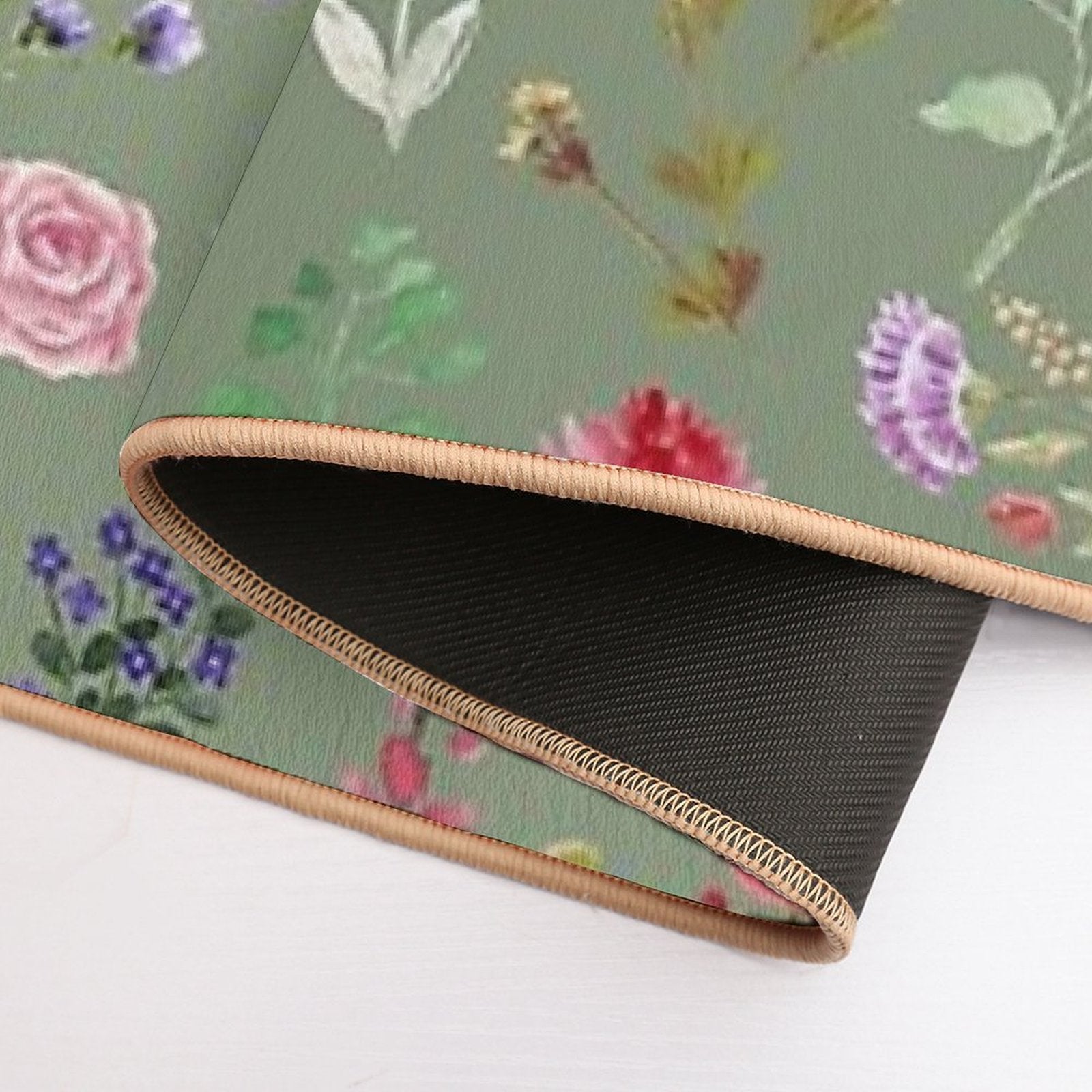 Watercolour Floral Pattern in Sage Green  Rapid-Drying Bath Mat