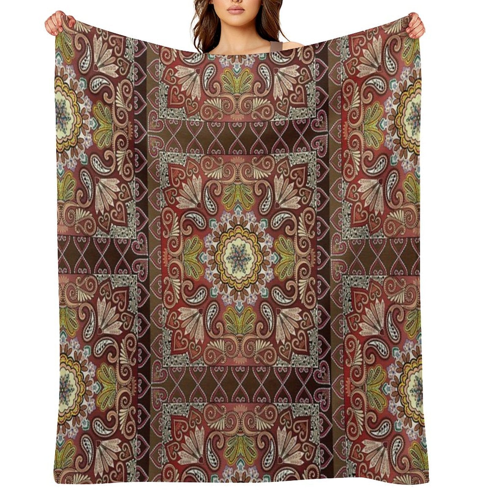 Boho Style Vintage Mandala Print Machine-washable Throw Blanket