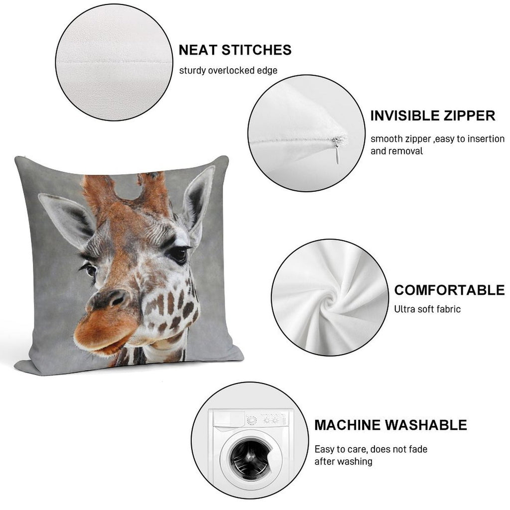 Giraffe on Grey Soft Hidden Zipper Throw Pillow