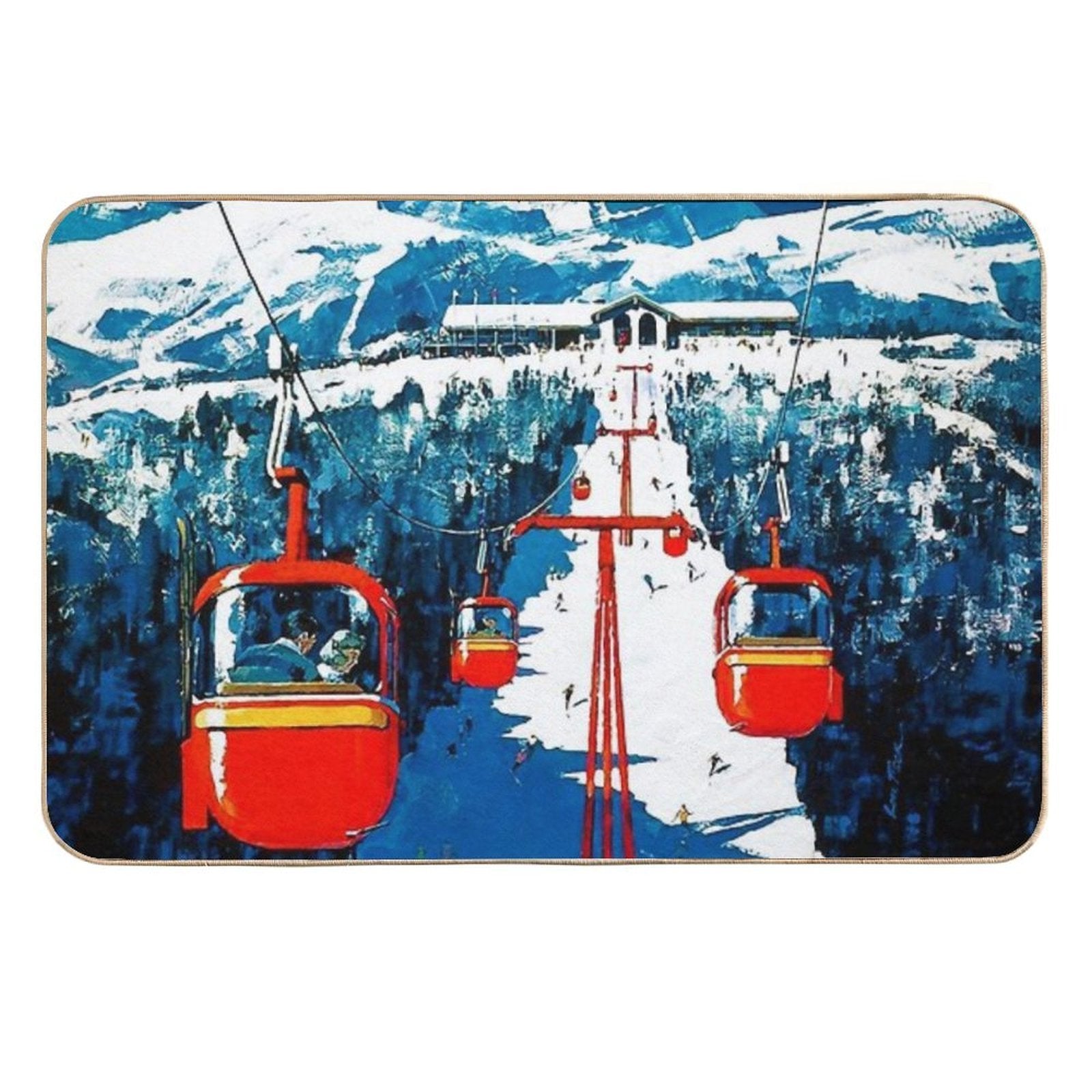 Vintage Gondola Winter Travel Ski Poster  Repositionable Bath Mat